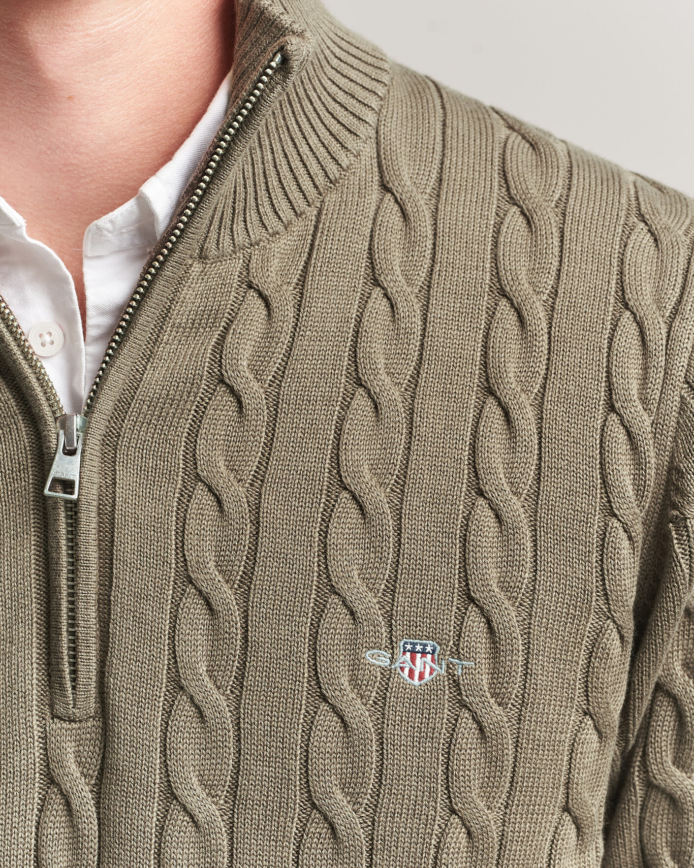 Mies | Puserot | Gant | Cotton Cable Half Zip Faded Taupe