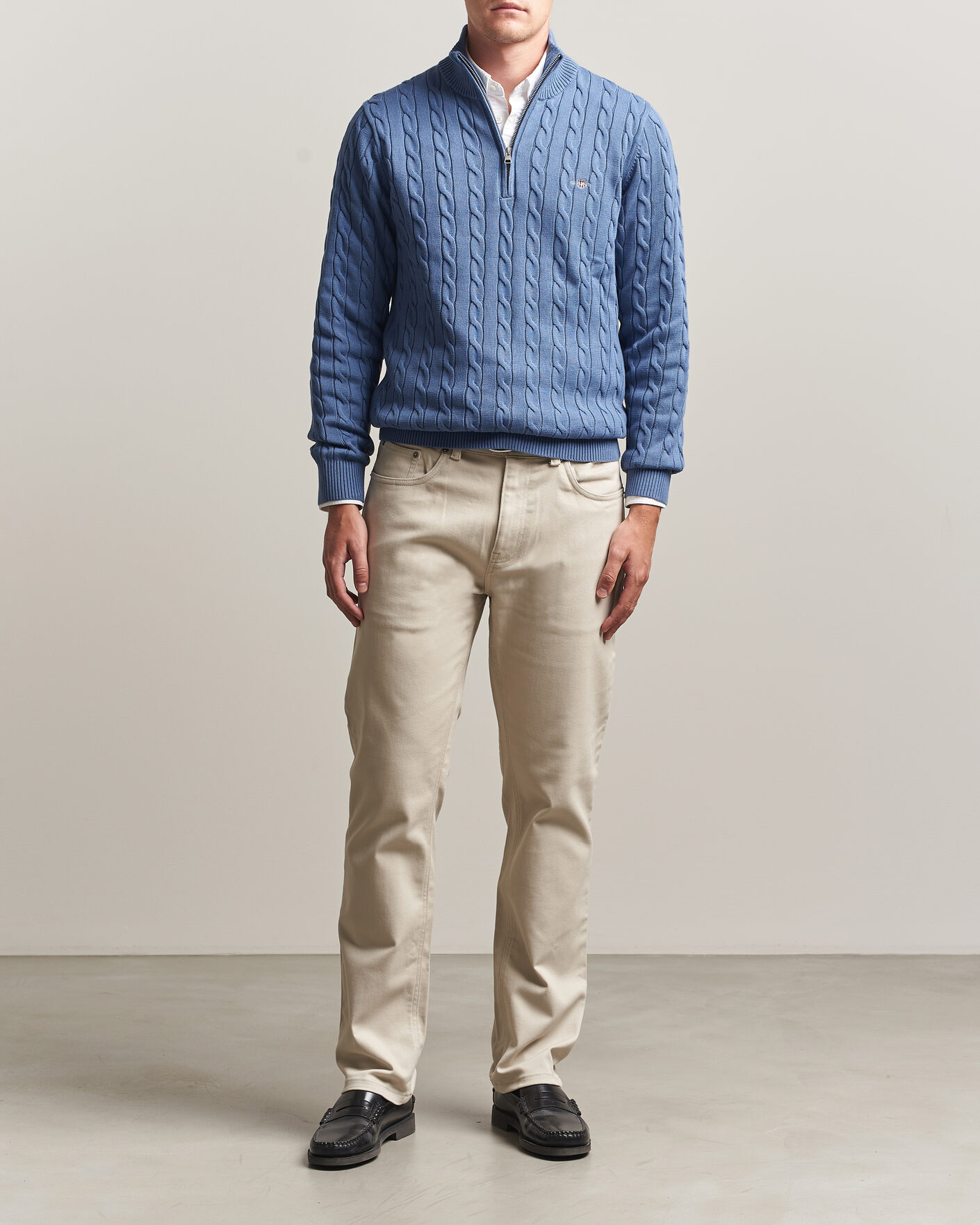 Mies | Puserot | Gant | Cotton Cable Half Zip Blue Horizon