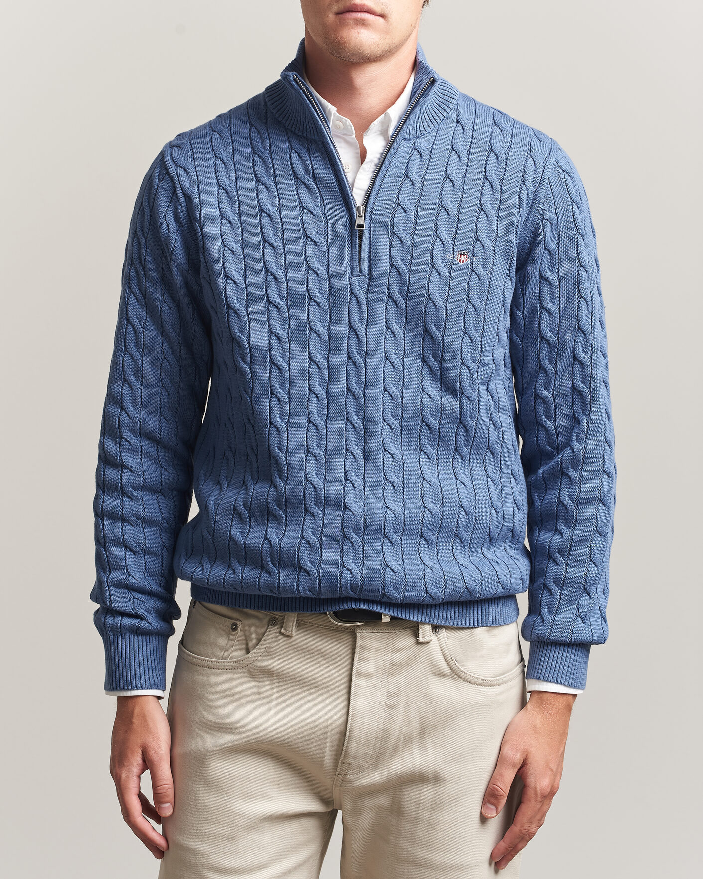 Mies | Puserot | Gant | Cotton Cable Half Zip Blue Horizon