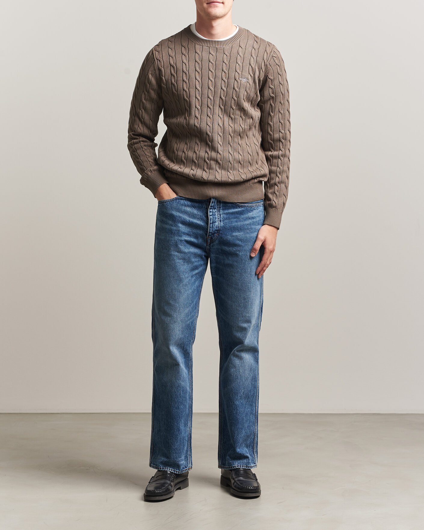 Mies | Puserot | Gant | Cotton Cable Crew Neck Faded Taupe