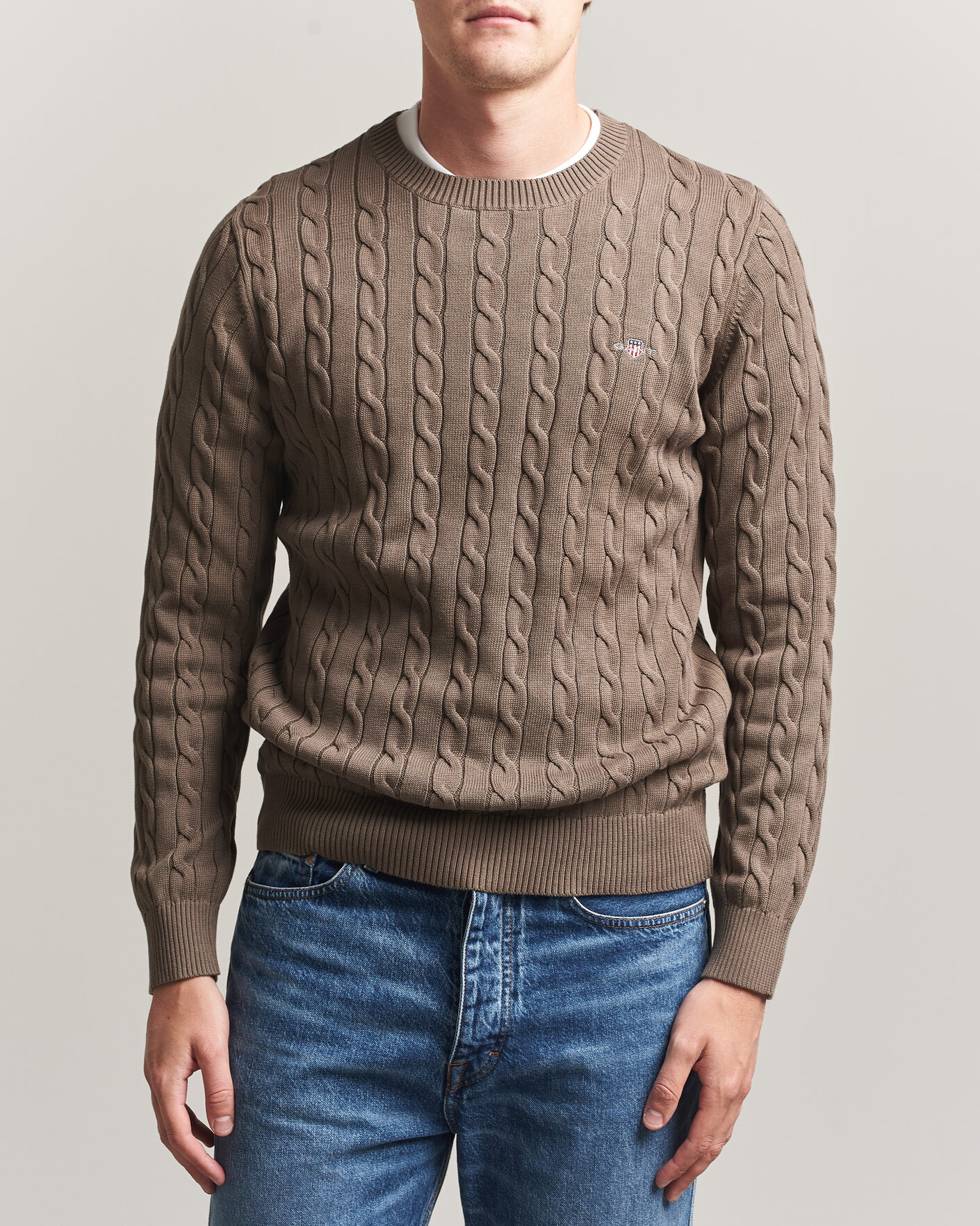 Mies | Puserot | Gant | Cotton Cable Crew Neck Faded Taupe