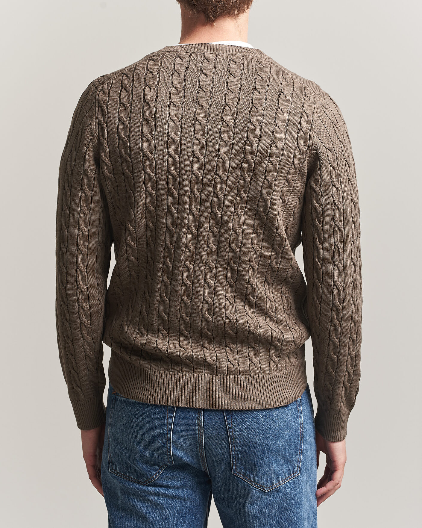 Mies | Puserot | Gant | Cotton Cable Crew Neck Faded Taupe