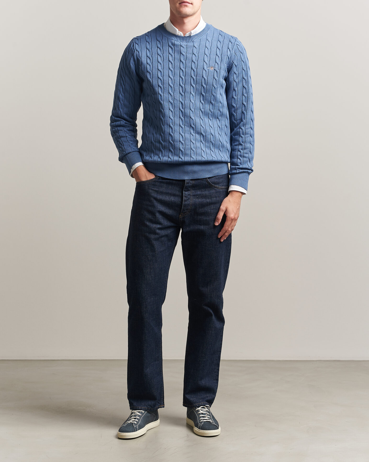 Mies | Puserot | Gant | Cotton Cable Crew Neck Blue Horizon