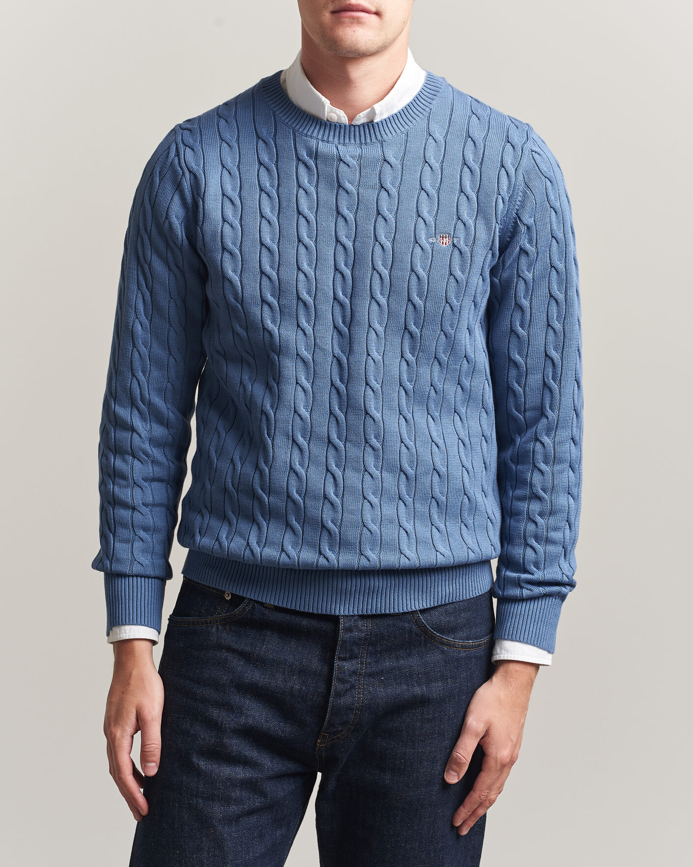 Mies | Puserot | Gant | Cotton Cable Crew Neck Blue Horizon