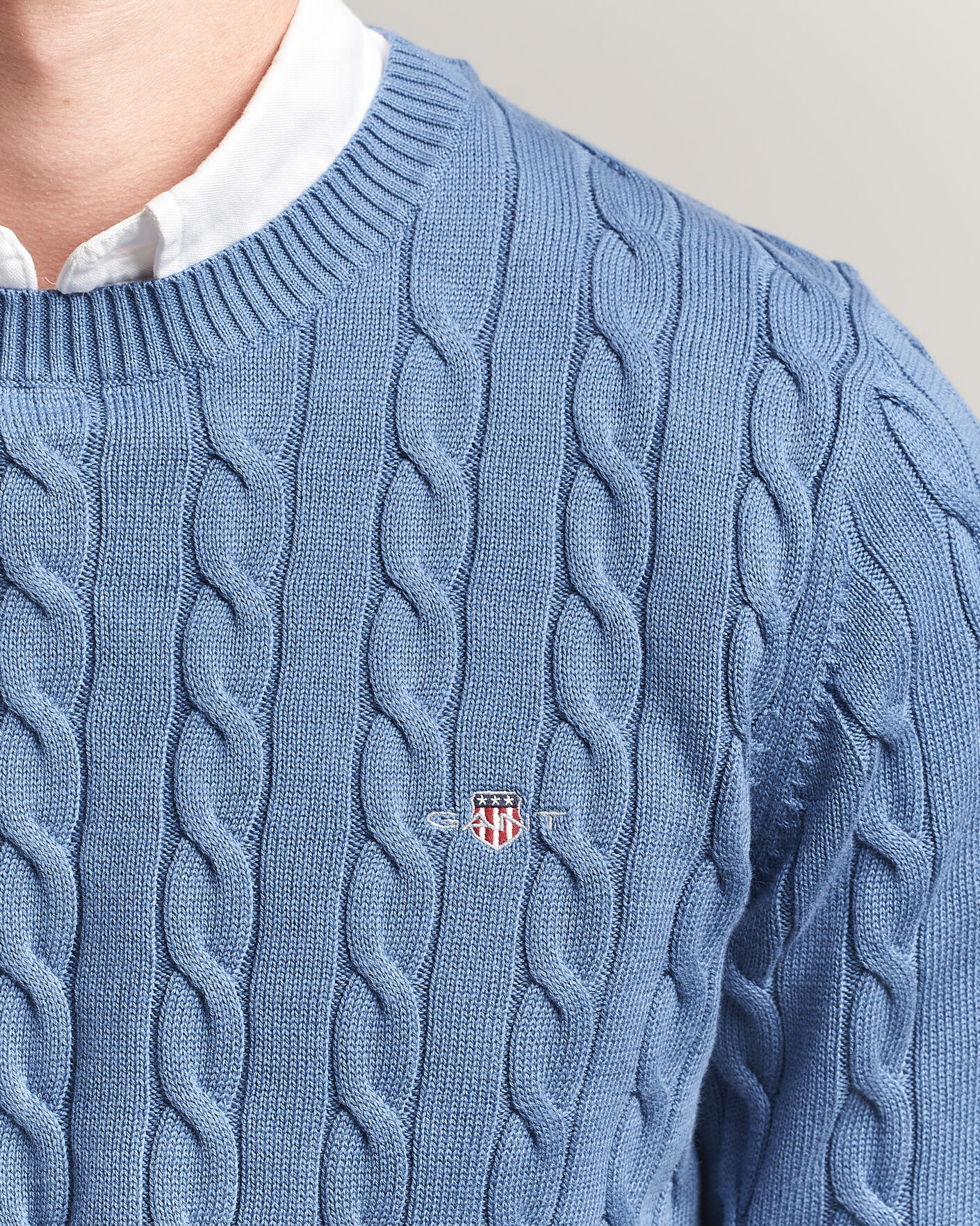 Mies | Puserot | Gant | Cotton Cable Crew Neck Blue Horizon