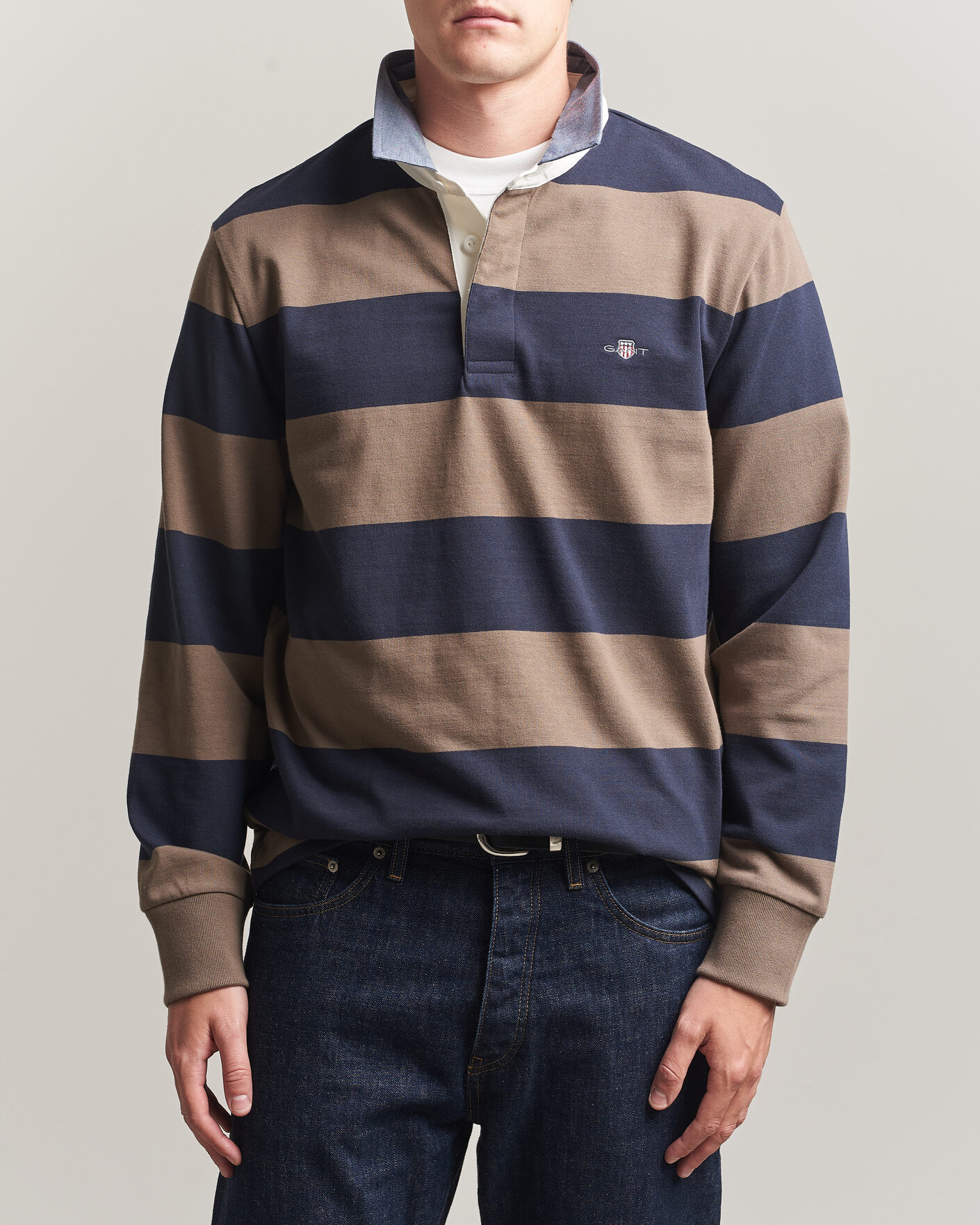 Mies | Puserot | Gant | Chambray Barstriped Rugger Faded Taupe