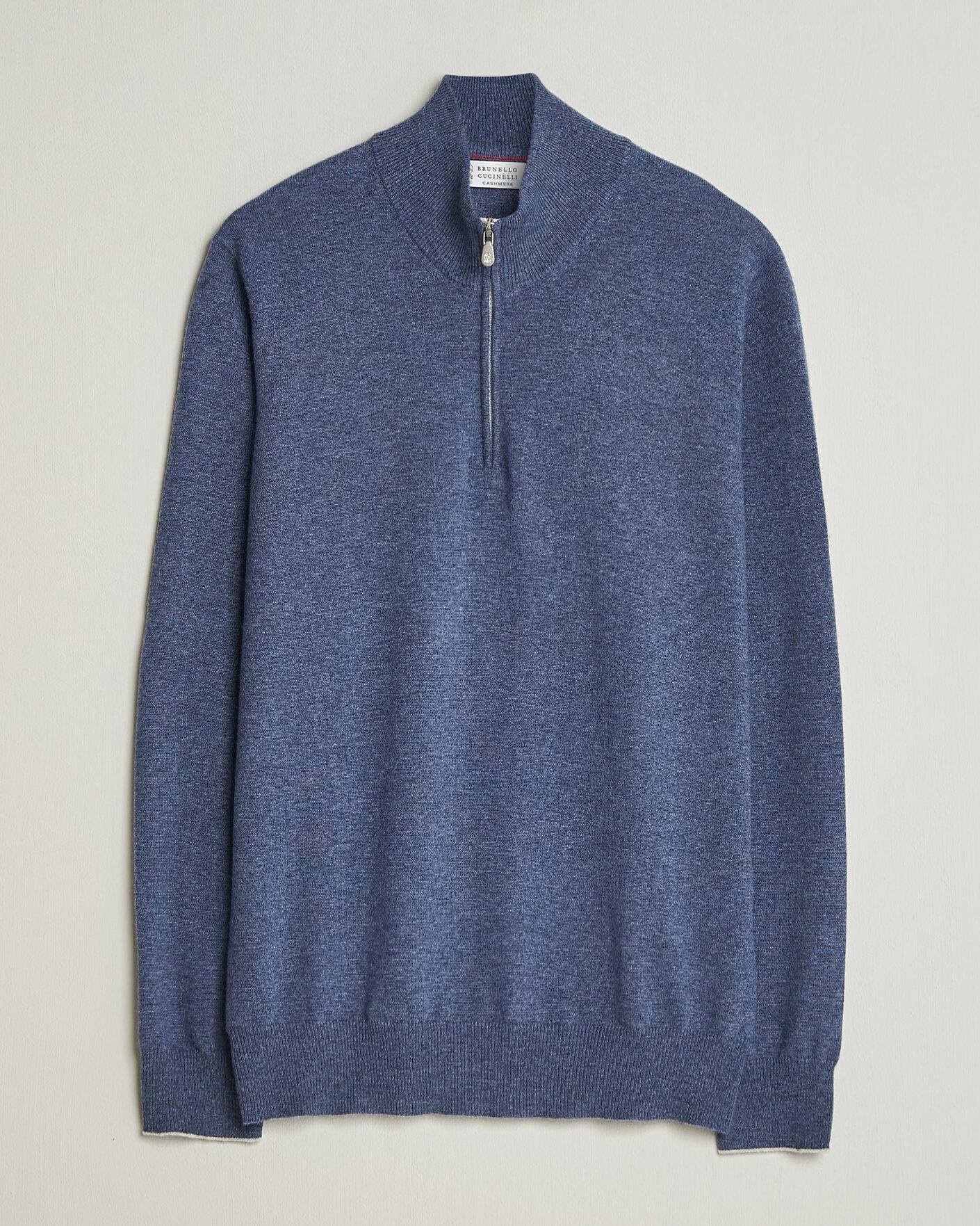 Mies | Puserot | Brunello Cucinelli | 2 Ply Cashmere Half Zip Denim Blue