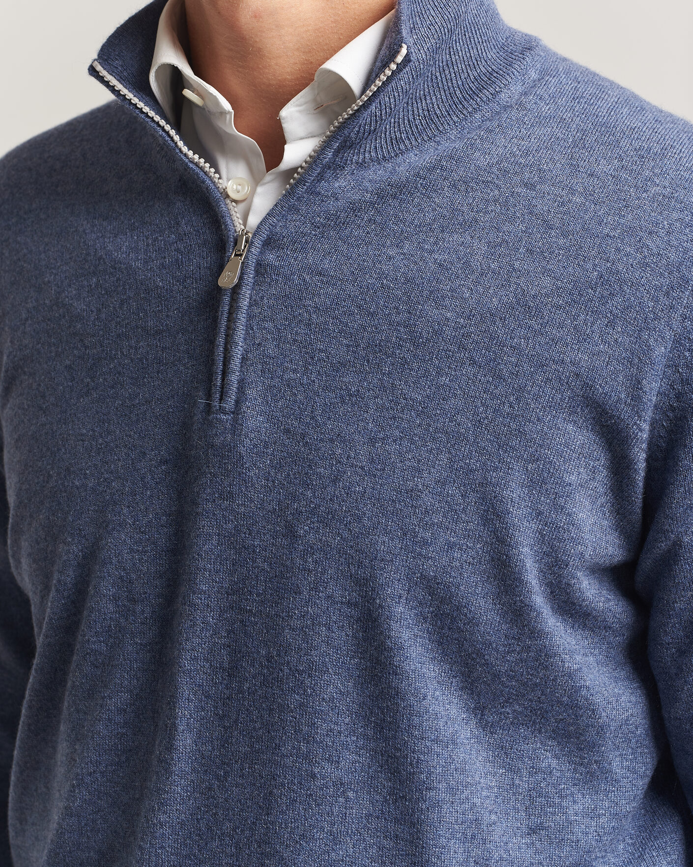 Mies | Puserot | Brunello Cucinelli | 2 Ply Cashmere Half Zip Denim Blue