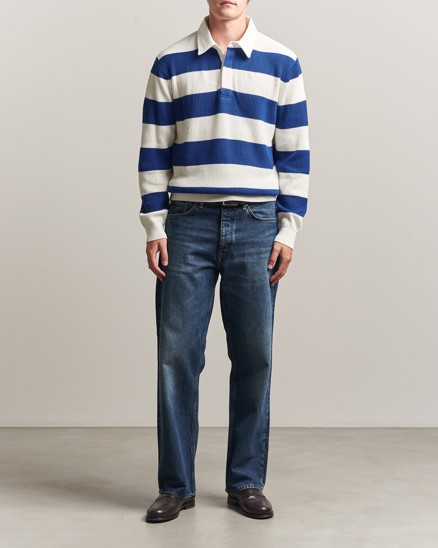 Mies | Puserot | Gant | Cotton/Merino Knitted Striped Rugger Cream