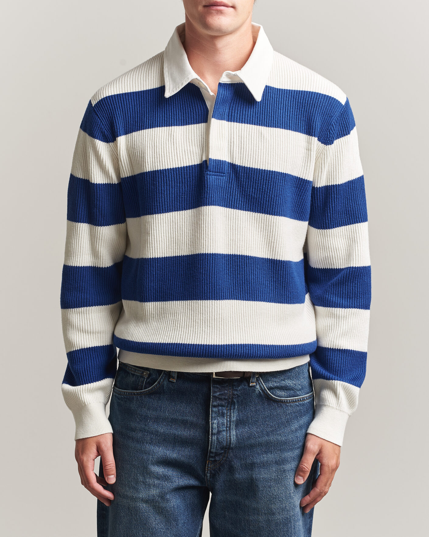 Mies | Puserot | Gant | Cotton/Merino Knitted Striped Rugger Cream