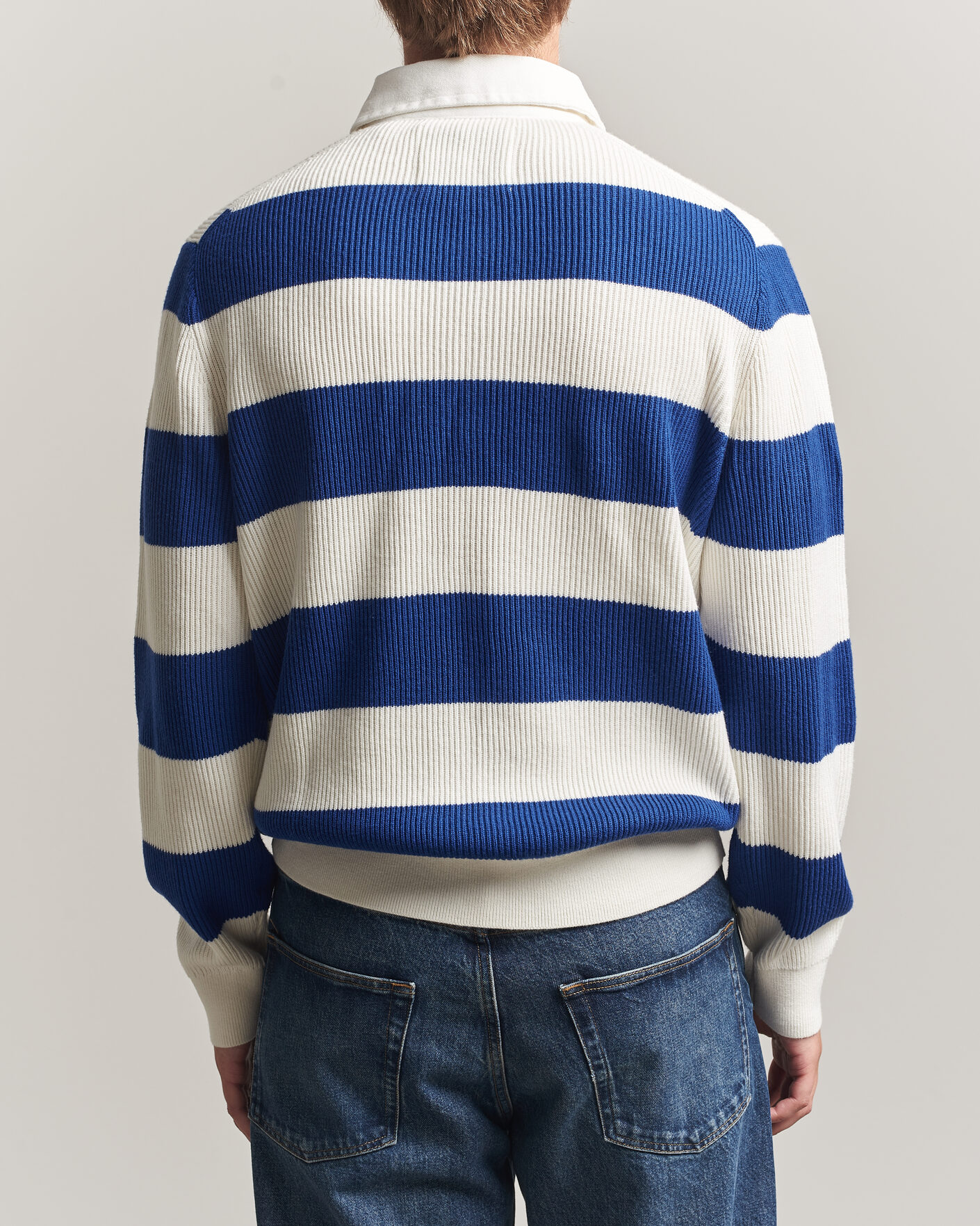 Mies | Puserot | Gant | Cotton/Merino Knitted Striped Rugger Cream