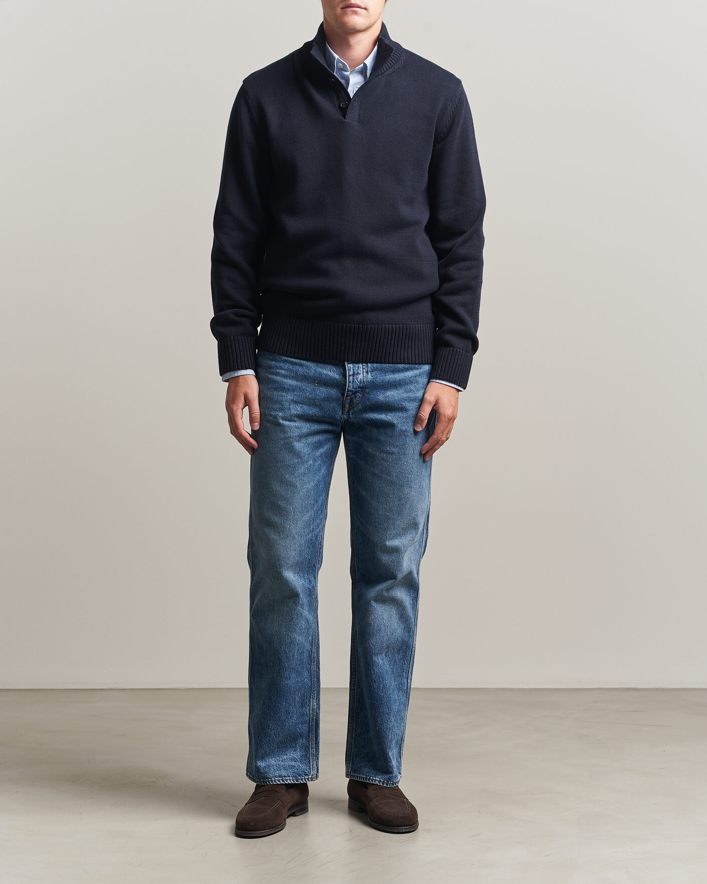 Mies | Puserot | Gant | Supima Cotton Half Buttoned Neck Evening Blue