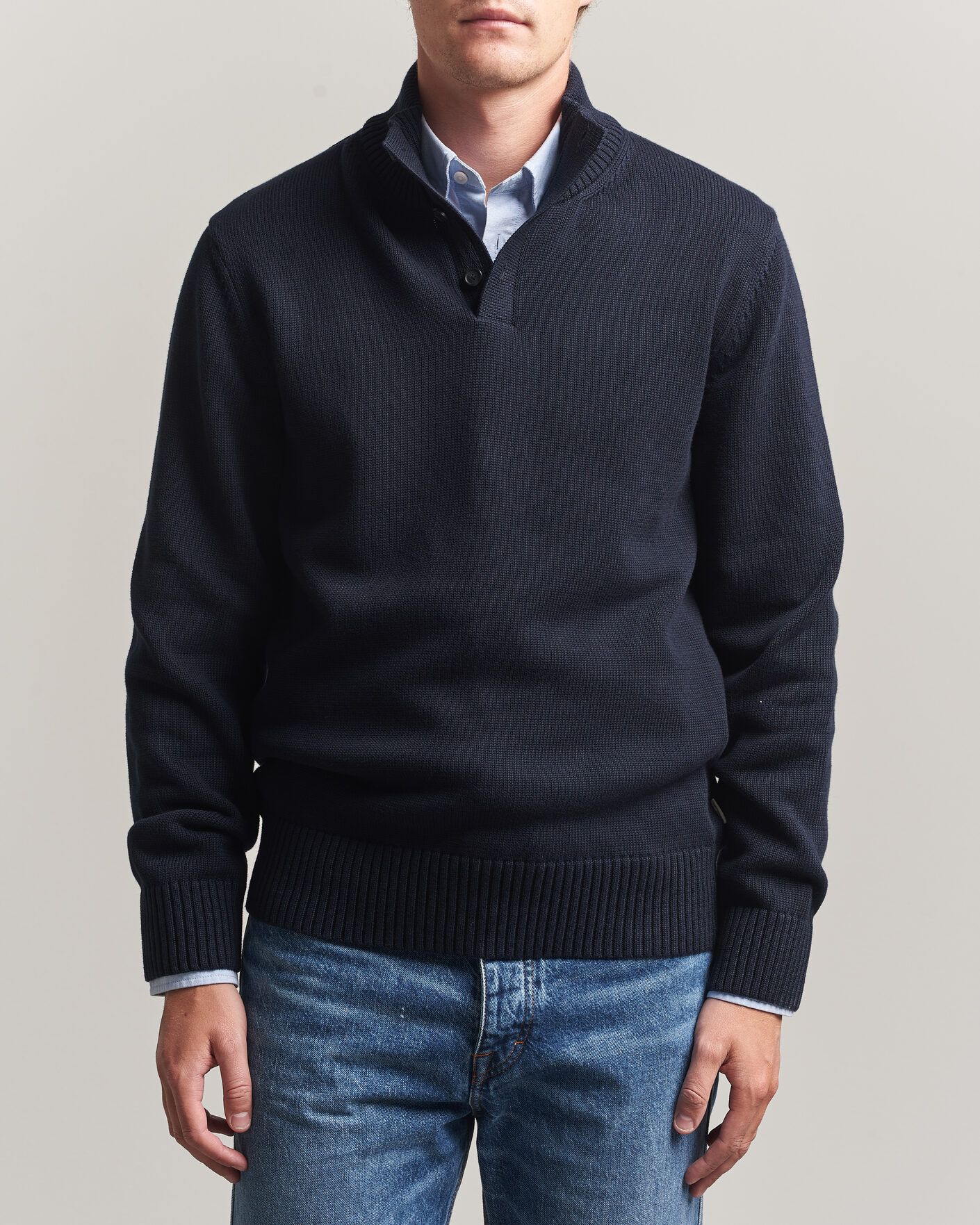 Mies | Puserot | Gant | Supima Cotton Half Buttoned Neck Evening Blue