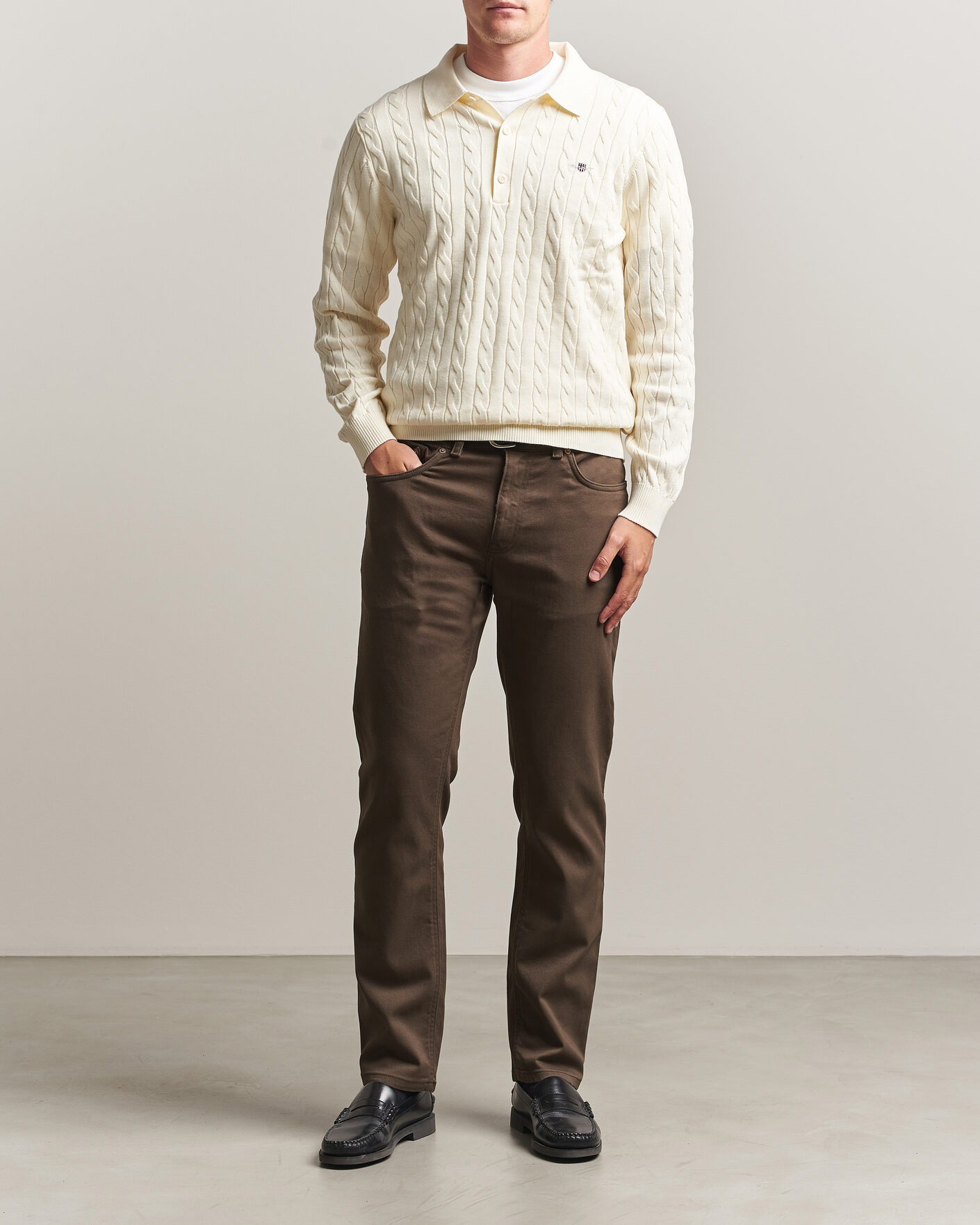 Mies | Puserot | Gant | Cotton Cable Polo Cream