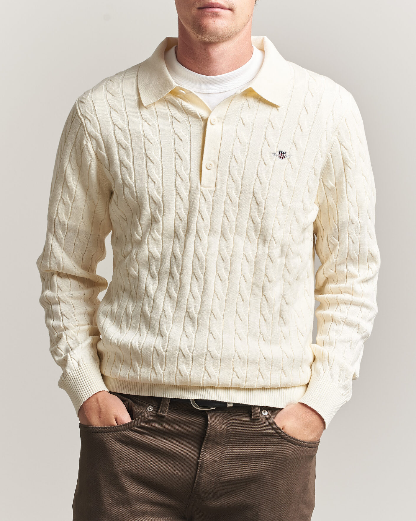 Mies | Puserot | Gant | Cotton Cable Polo Cream