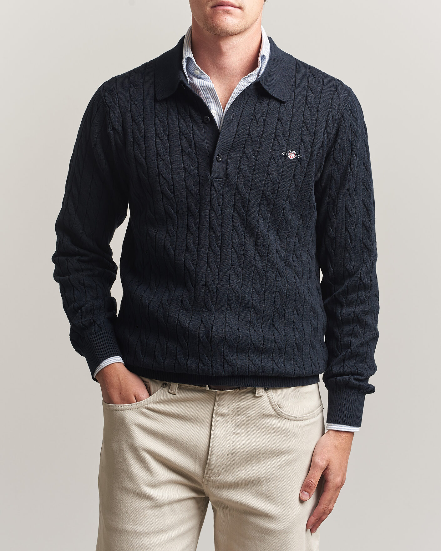 Mies | Puserot | Gant | Cotton Cable Polo Evening Blue