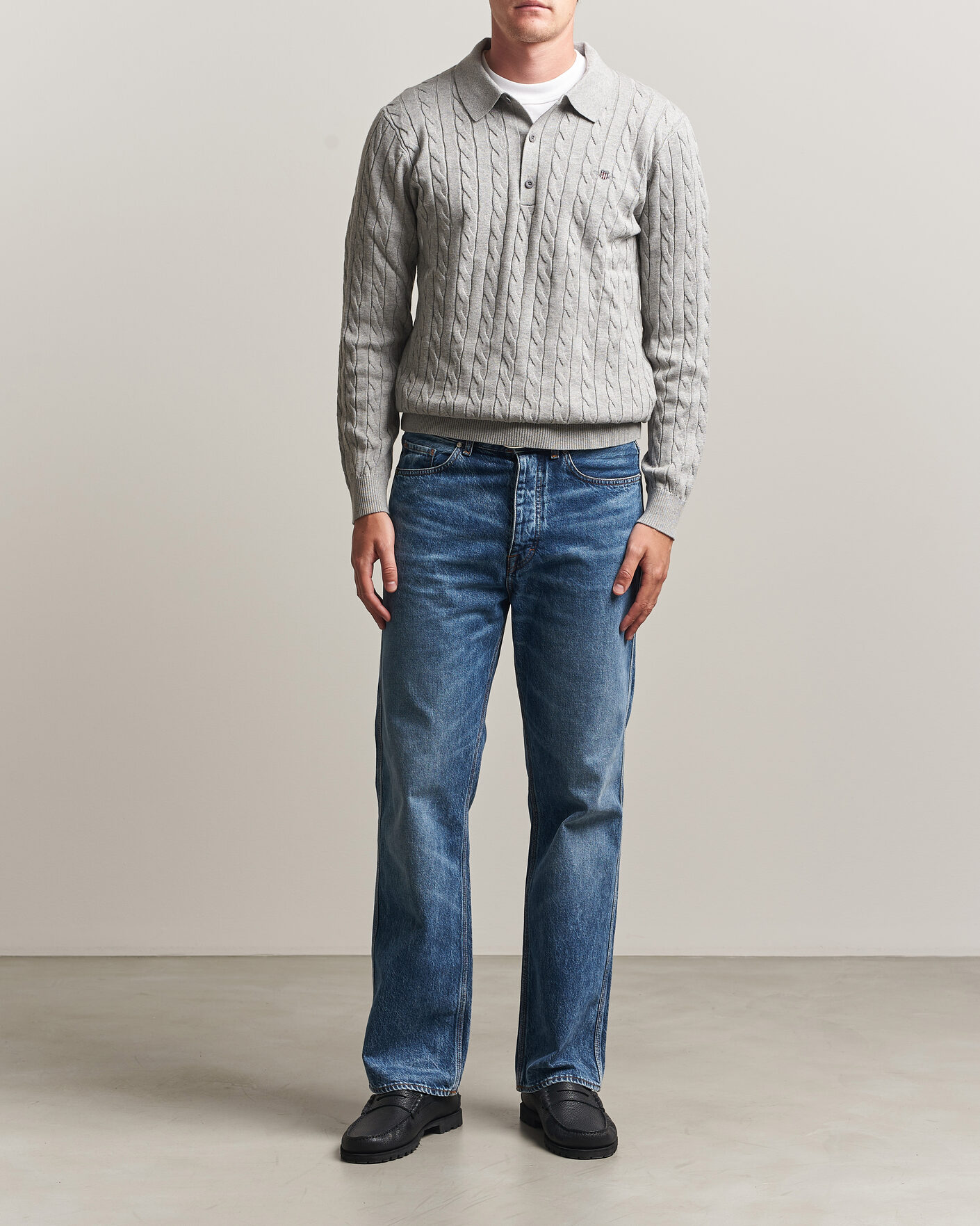 Mies | Puserot | Gant | Cotton Cable Polo Grey Melange