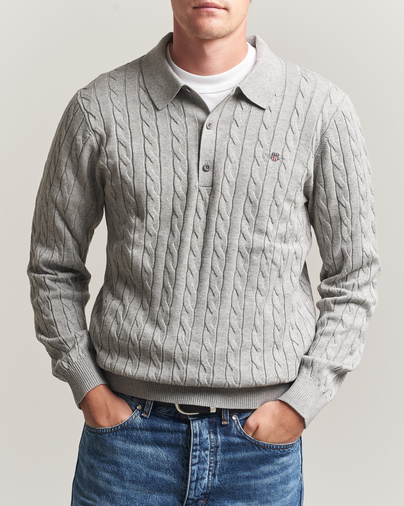 Mies | Puserot | Gant | Cotton Cable Polo Grey Melange
