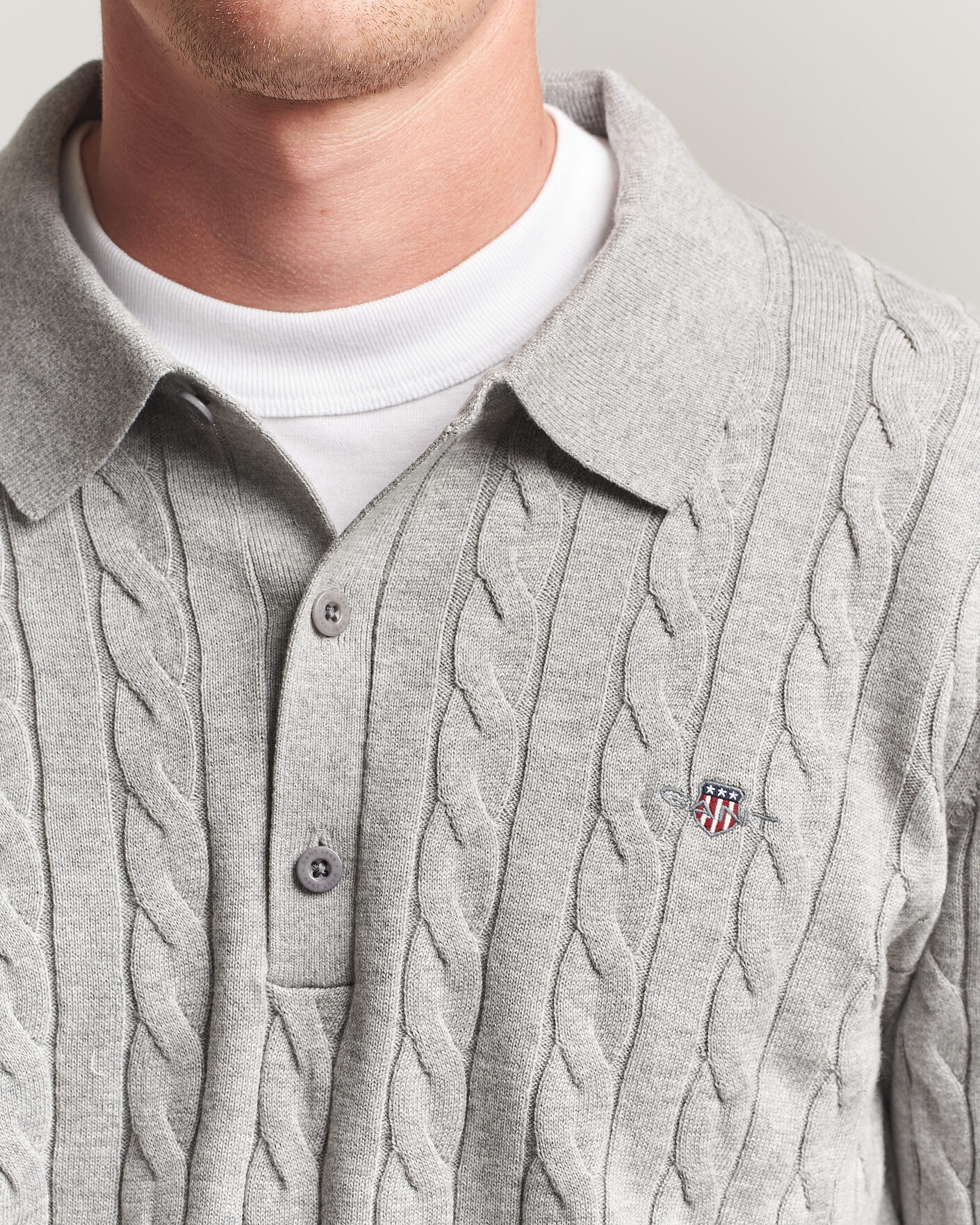 Mies | Puserot | Gant | Cotton Cable Polo Grey Melange