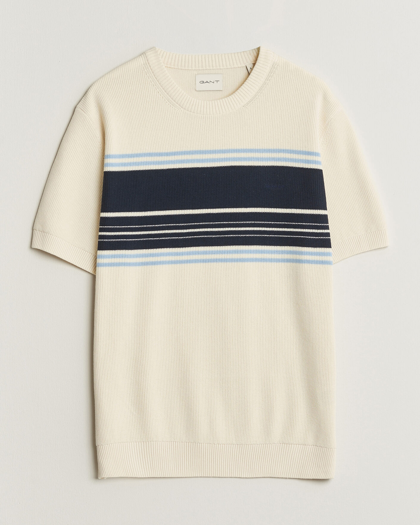 Mies | T-paidat | Gant | Knitted Striped T-shirt Cream