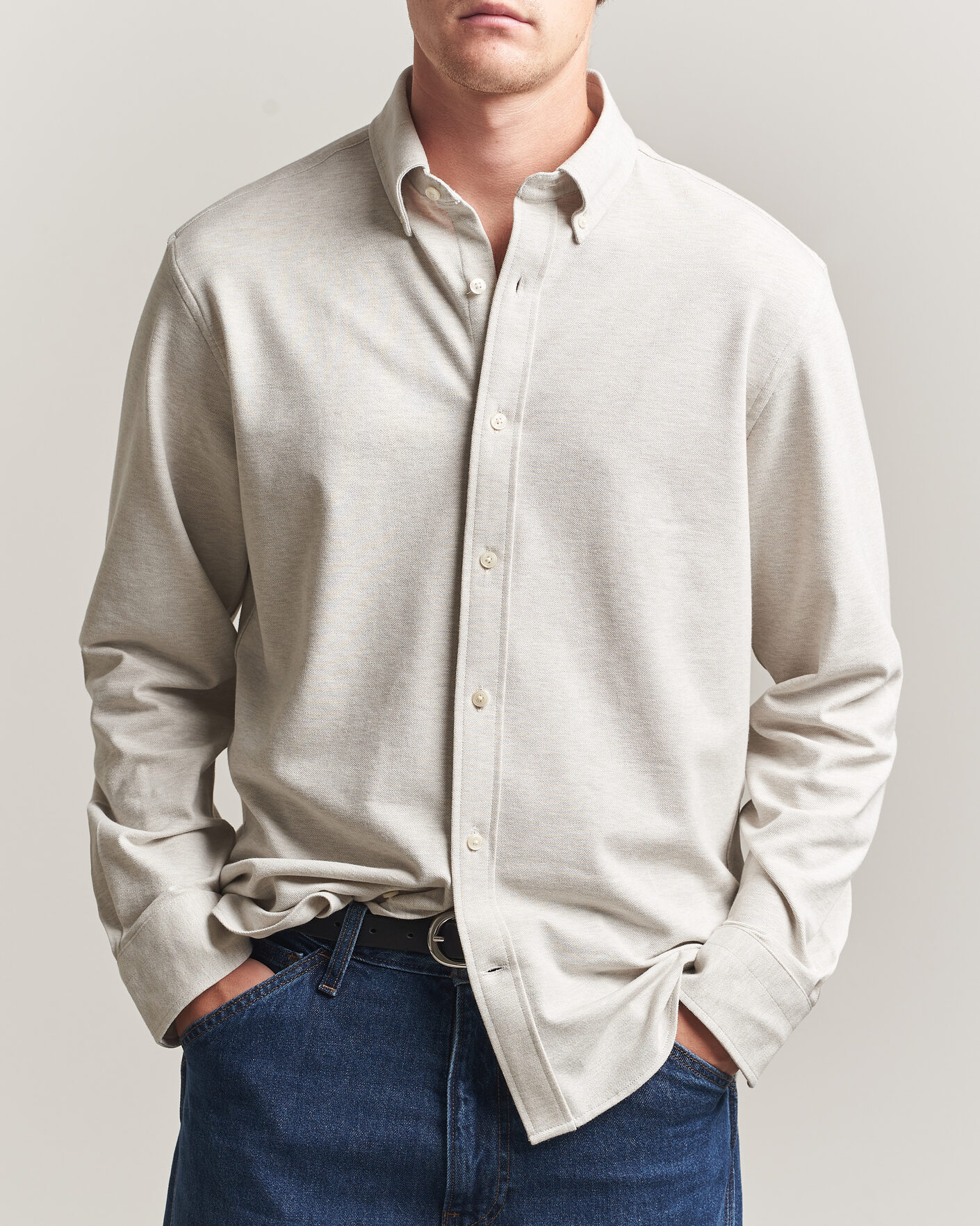 Mies | Kauluspaidat | Gant | Regular Fit Jersey Pique Shirt Light Beige Melange