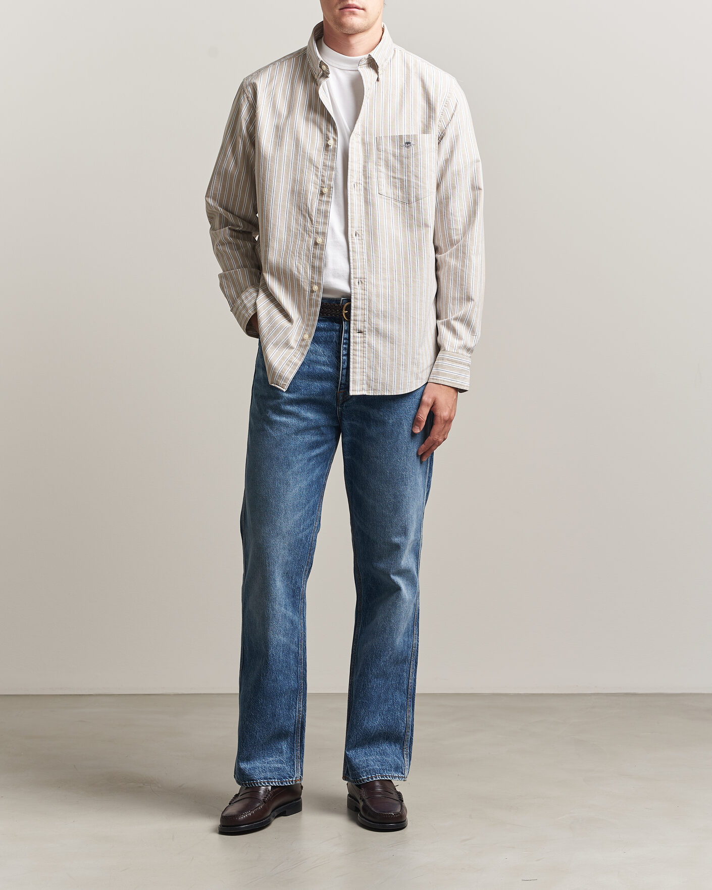 Mies | Kauluspaidat | Gant | Regular Fit Classic Striped Oxford Shirt Light Taupe