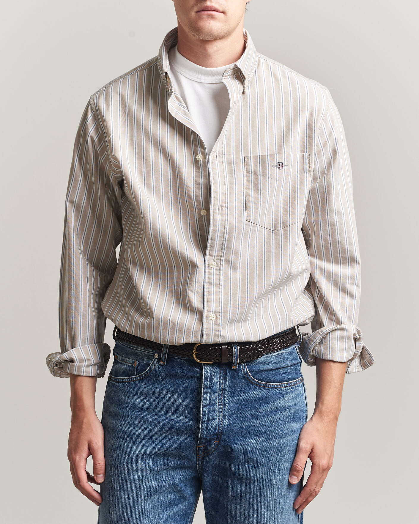 Mies | Kauluspaidat | Gant | Regular Fit Classic Striped Oxford Shirt Light Taupe