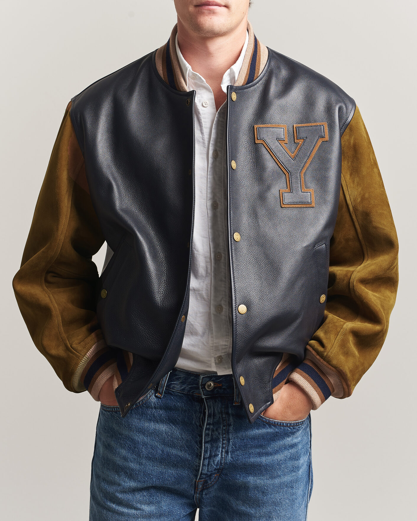 Mies | Takit | Gant | YALE Suede/Leather Varsity Jacket Navy