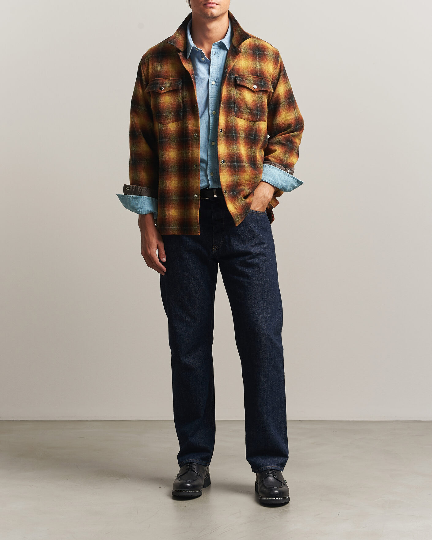 Mies | Kauluspaidat | RRL | Jesse Plaid Camp Shirt Orange/Yellow