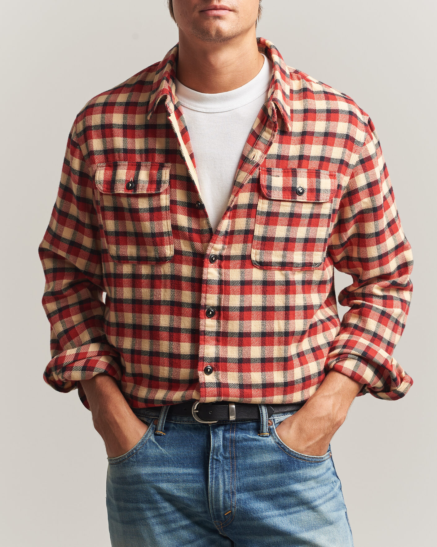 Mies | Kauluspaidat | RRL | Plaid Flannel Shirt Red/Cream