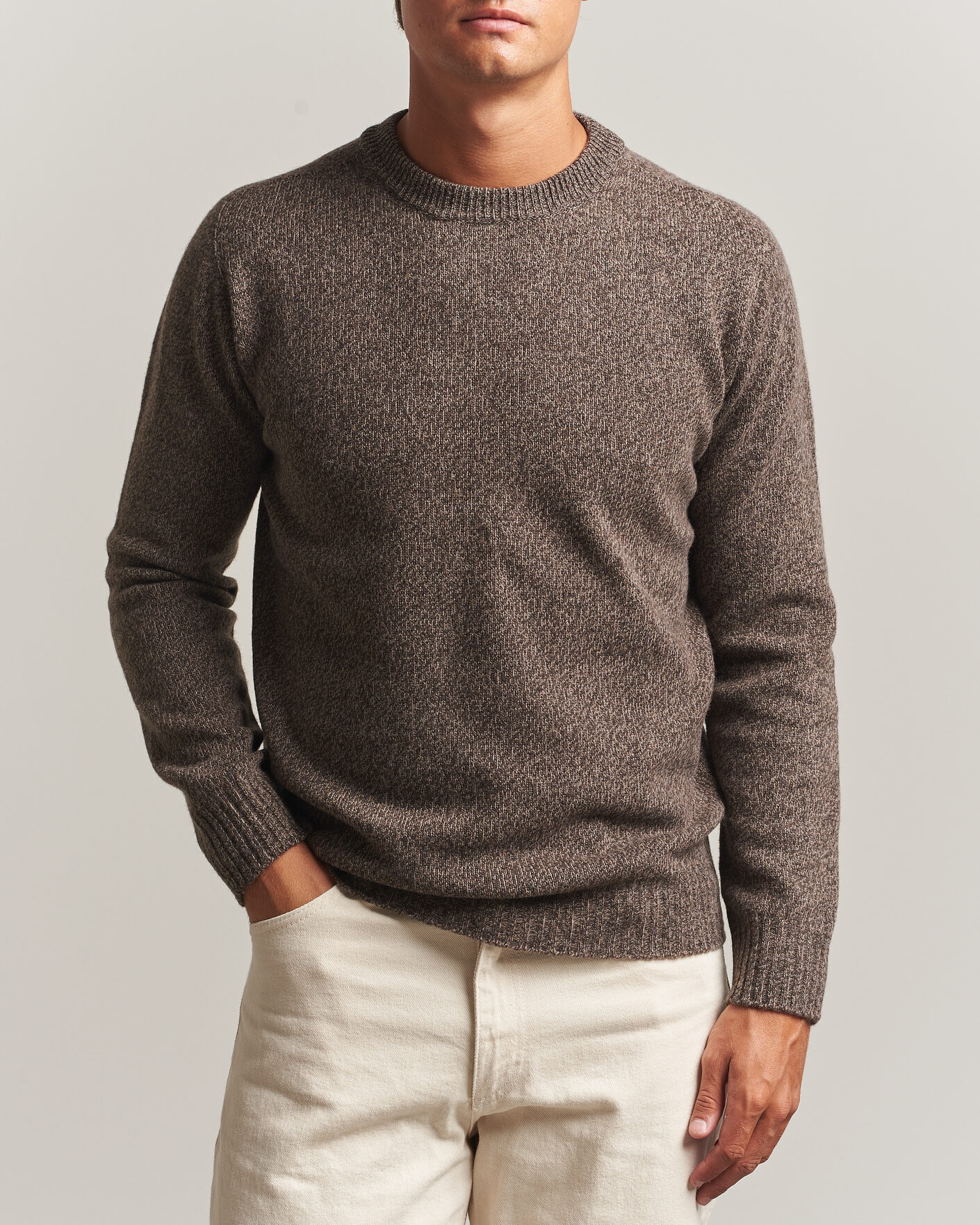 Mies | Puserot | Altea | Wool/Cashmere Crew Neck Pullover Brown Melange