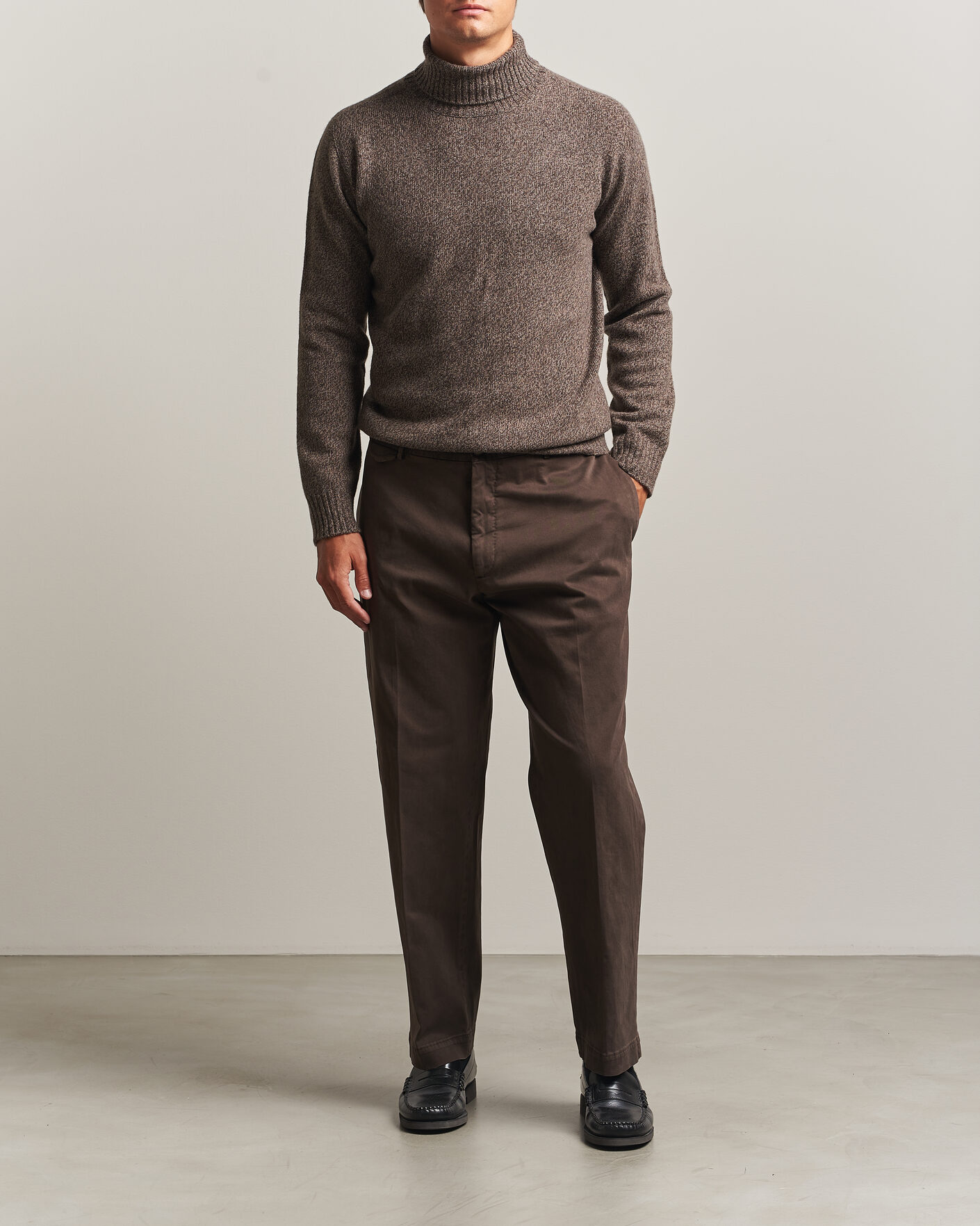 Mies | Puserot | Altea | Wool/Cashmere Rollneck Brown Melange