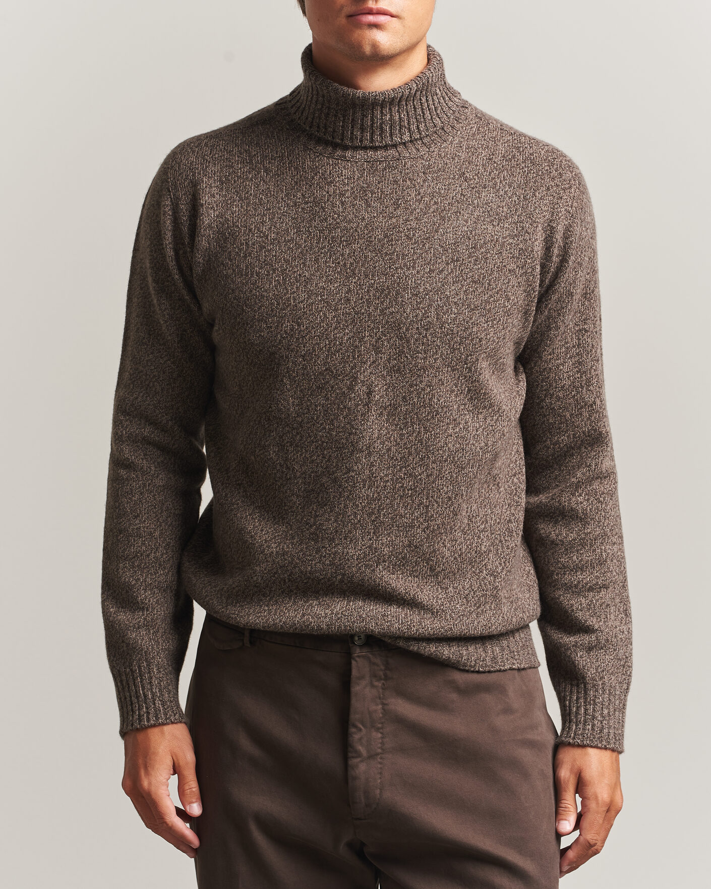 Mies | Puserot | Altea | Wool/Cashmere Rollneck Brown Melange