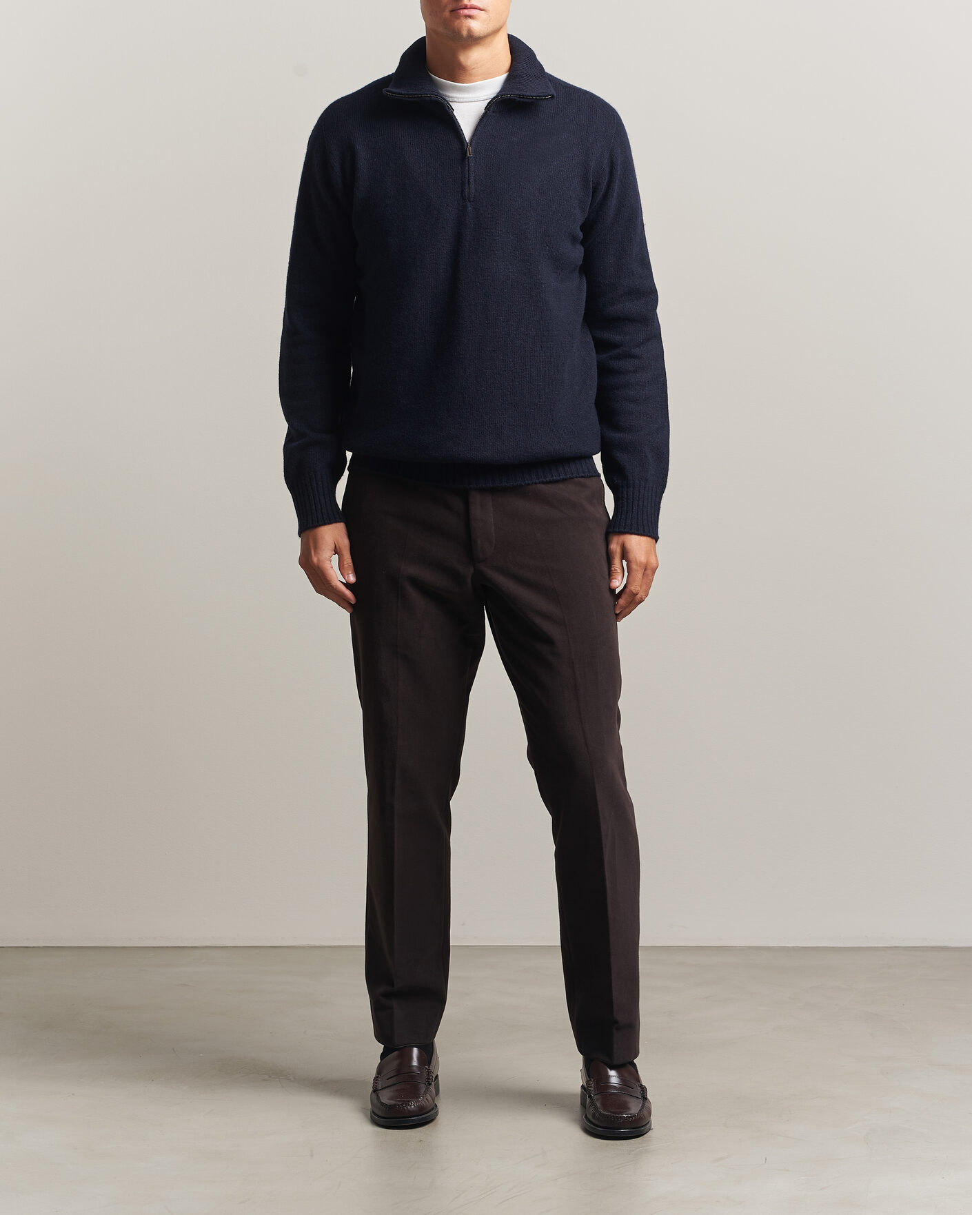 Mies | Puserot | Altea | Wool/Cashmere Half Zip Navy