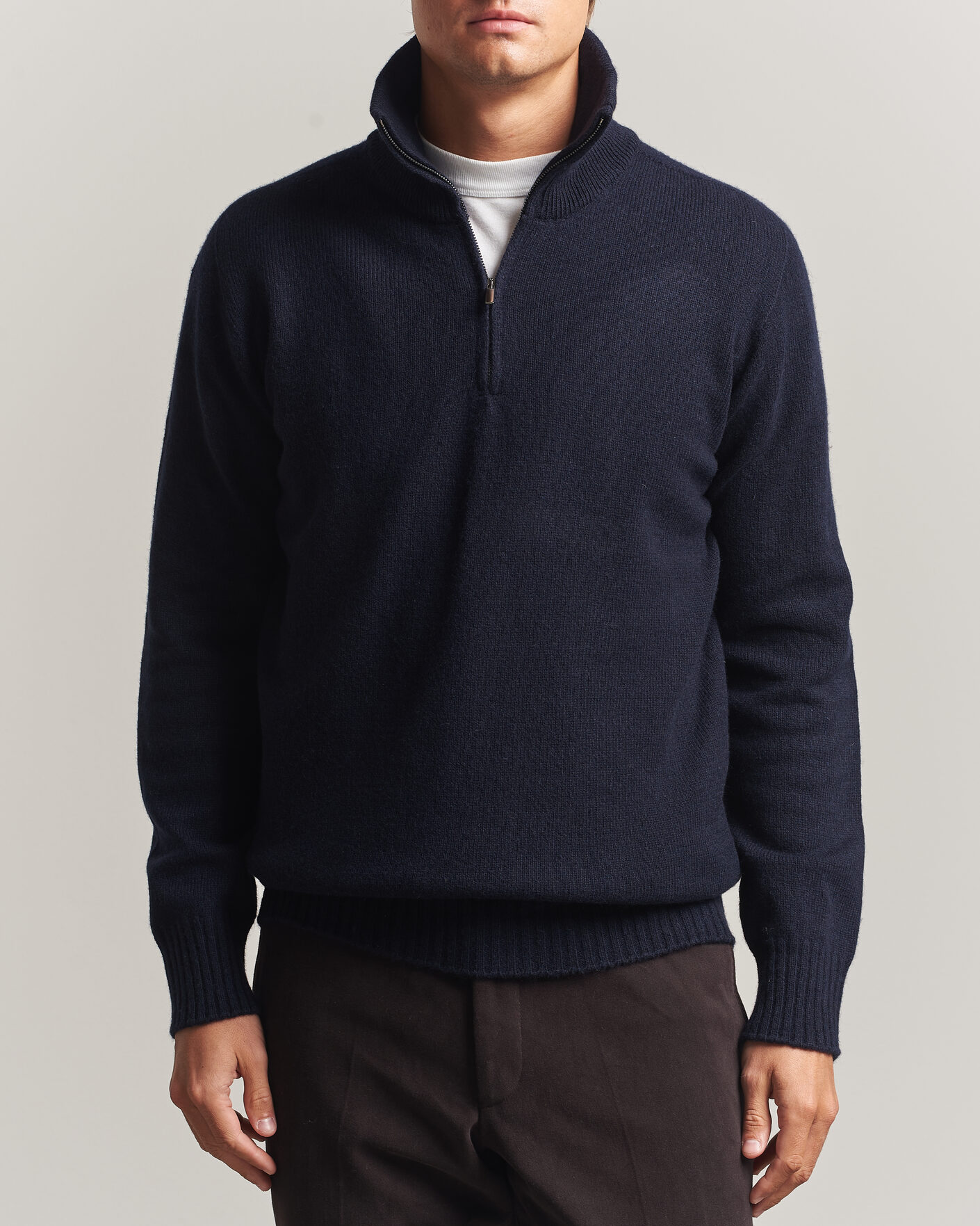 Mies | Puserot | Altea | Wool/Cashmere Half Zip Navy
