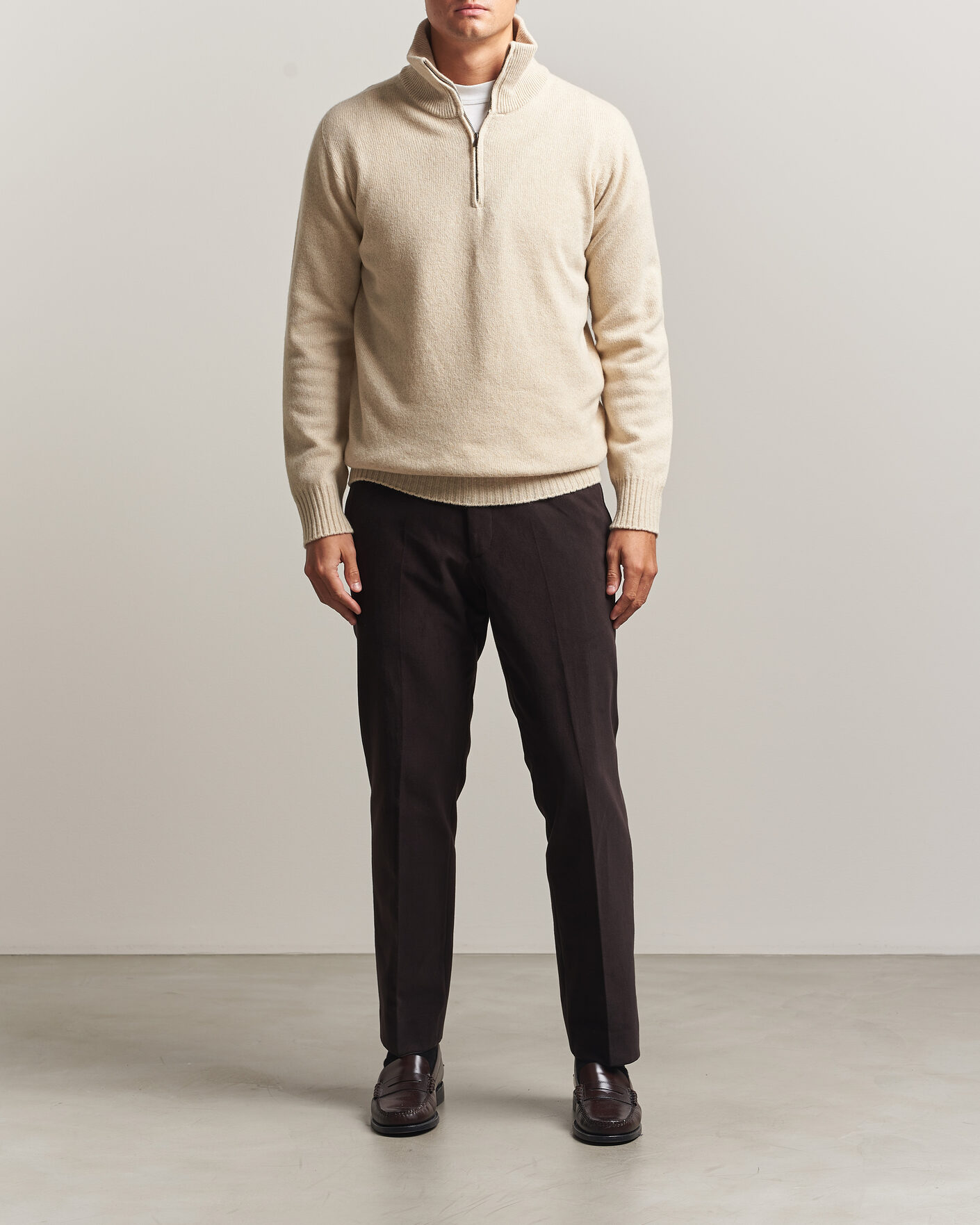 Mies | Puserot | Altea | Wool/Cashmere Half Zip Beige