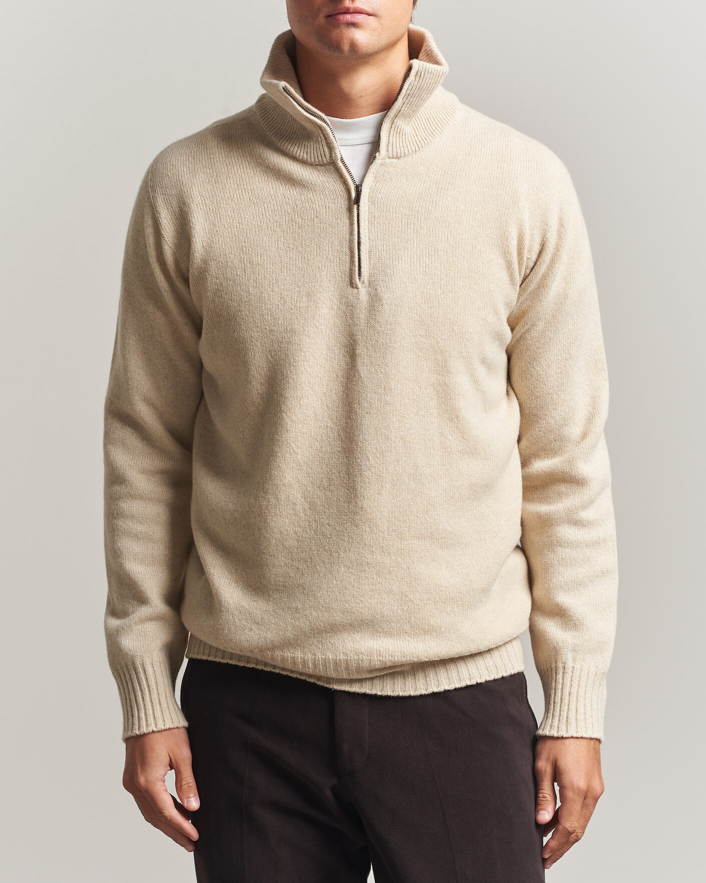 Mies | Puserot | Altea | Wool/Cashmere Half Zip Beige