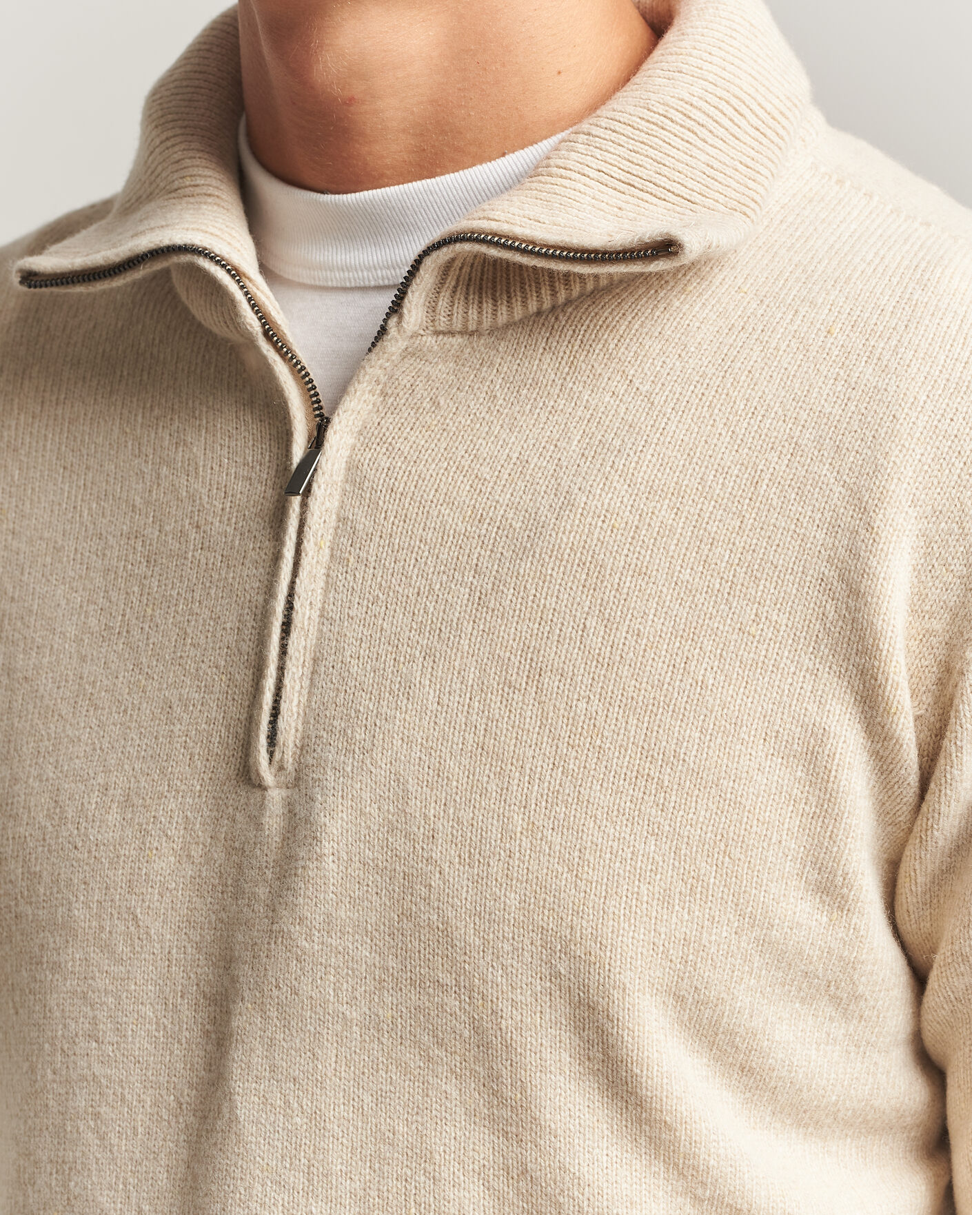 Mies | Puserot | Altea | Wool/Cashmere Half Zip Beige