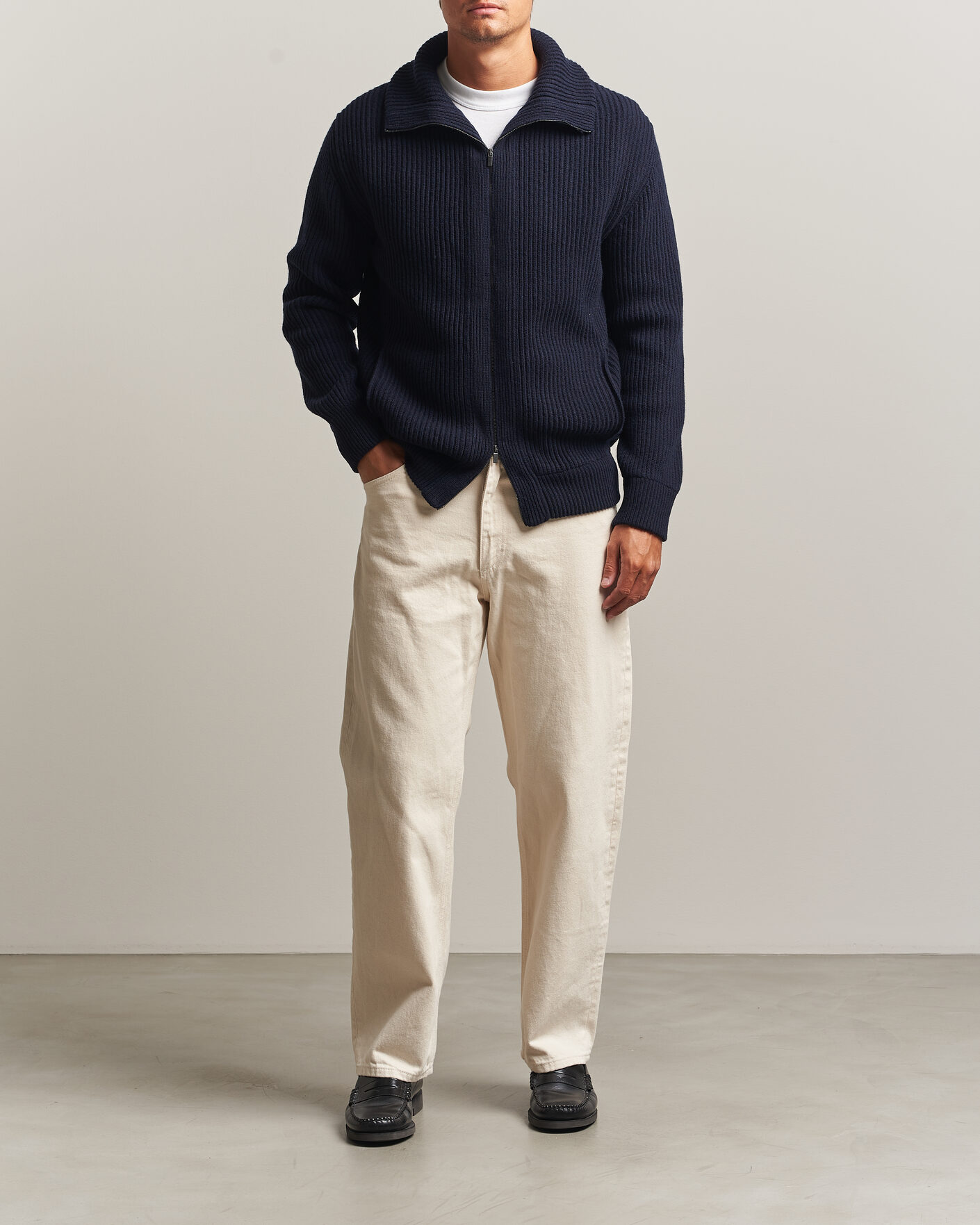 Mies | Puserot | Altea | Rib Wool Bomber Cardigan Navy