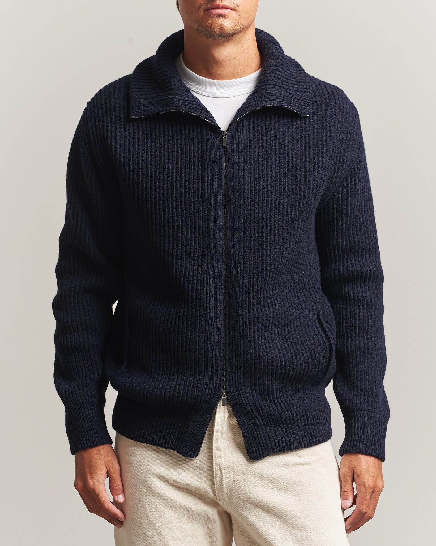 Mies | Puserot | Altea | Rib Wool Bomber Cardigan Navy