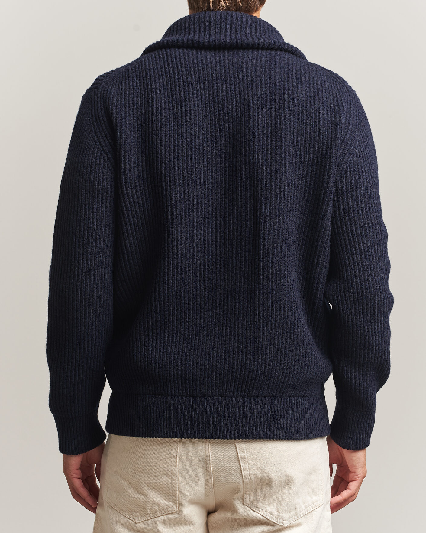Mies | Puserot | Altea | Rib Wool Bomber Cardigan Navy