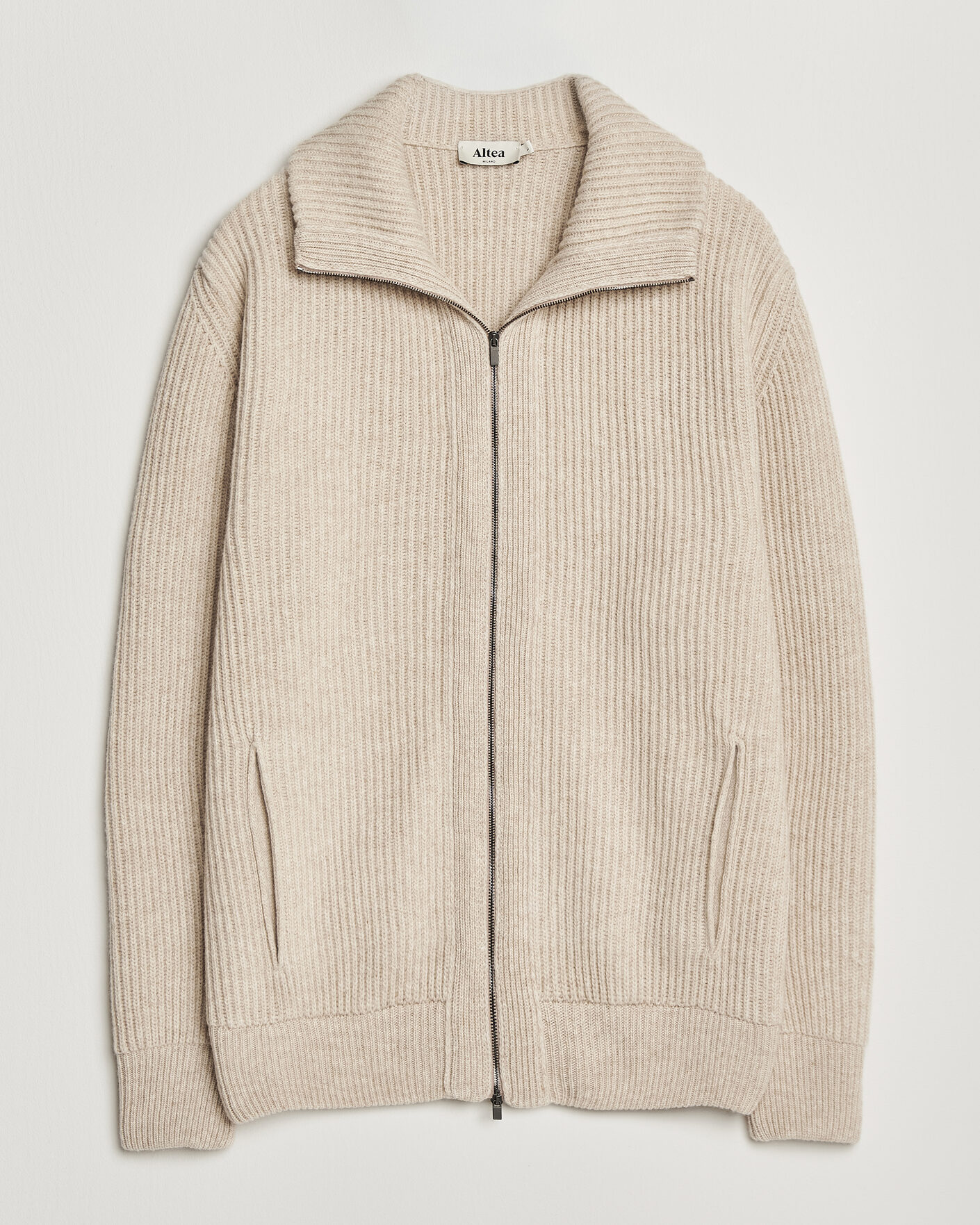 Mies | Puserot | Altea | Rib Wool Bomber Cardigan Beige