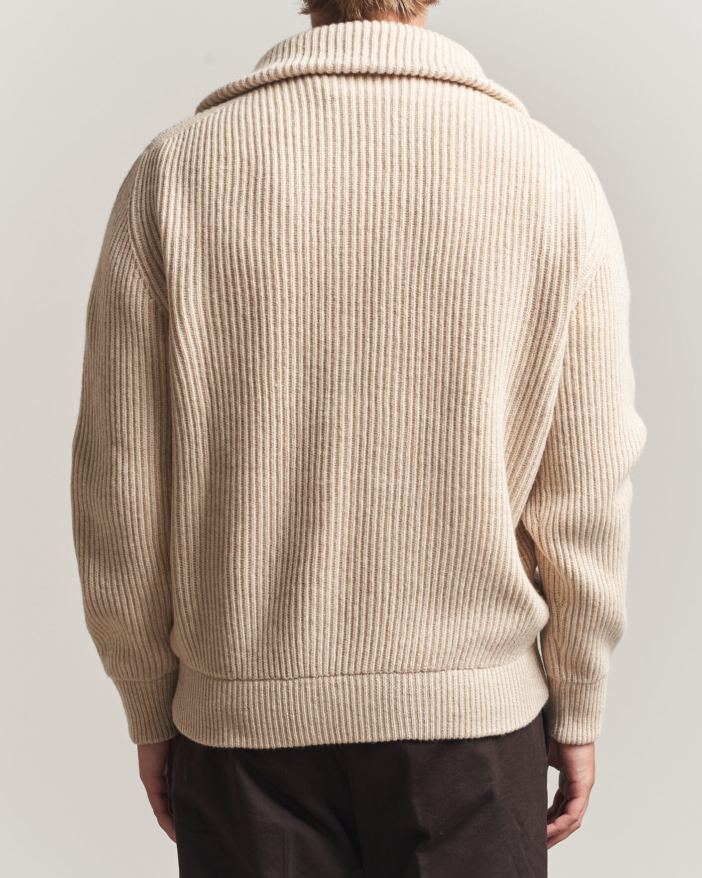 Mies | Puserot | Altea | Rib Wool Bomber Cardigan Beige