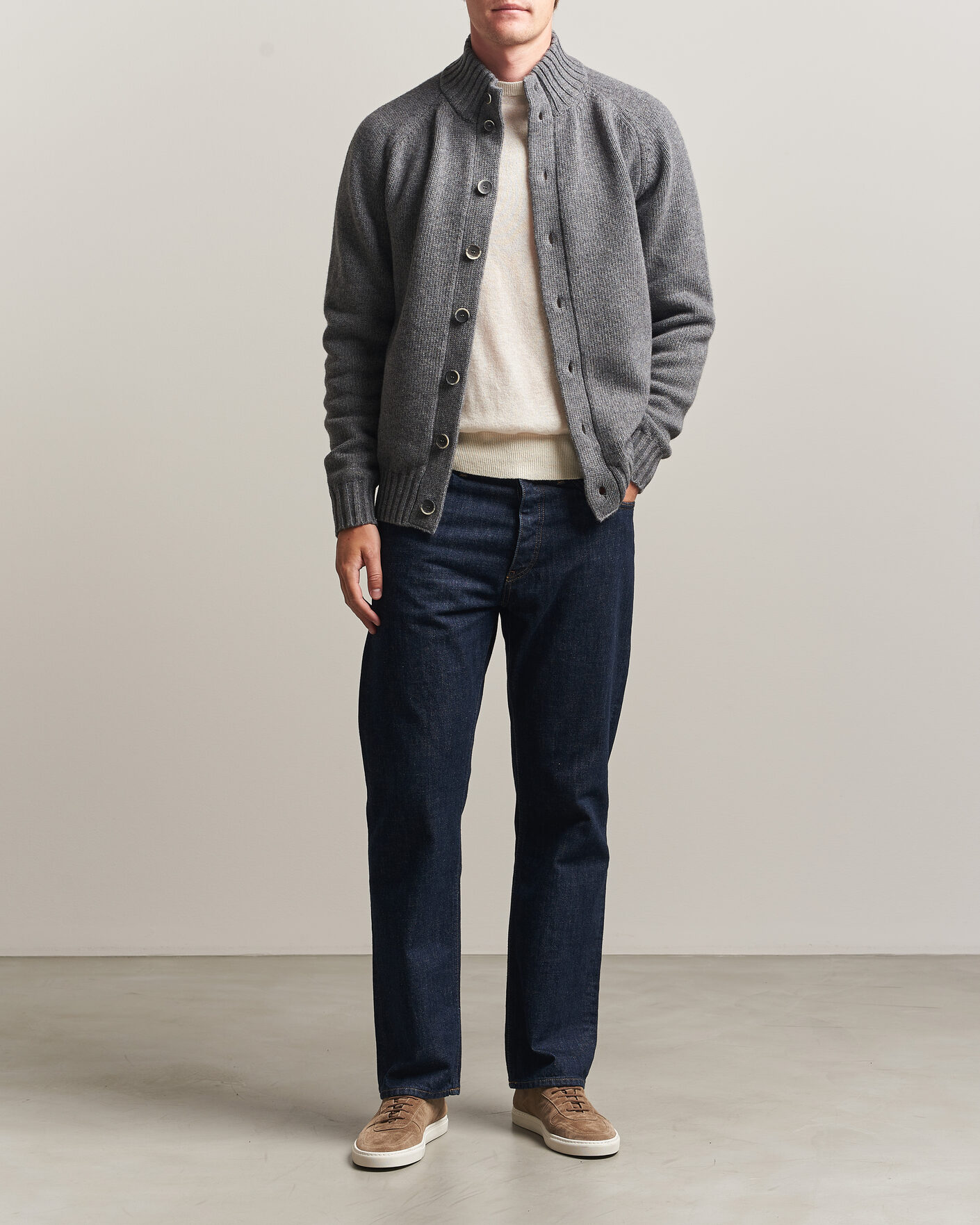 Mies | Puserot | Altea | Raglan Sleeve Buttoned Cardigan Grey Melange