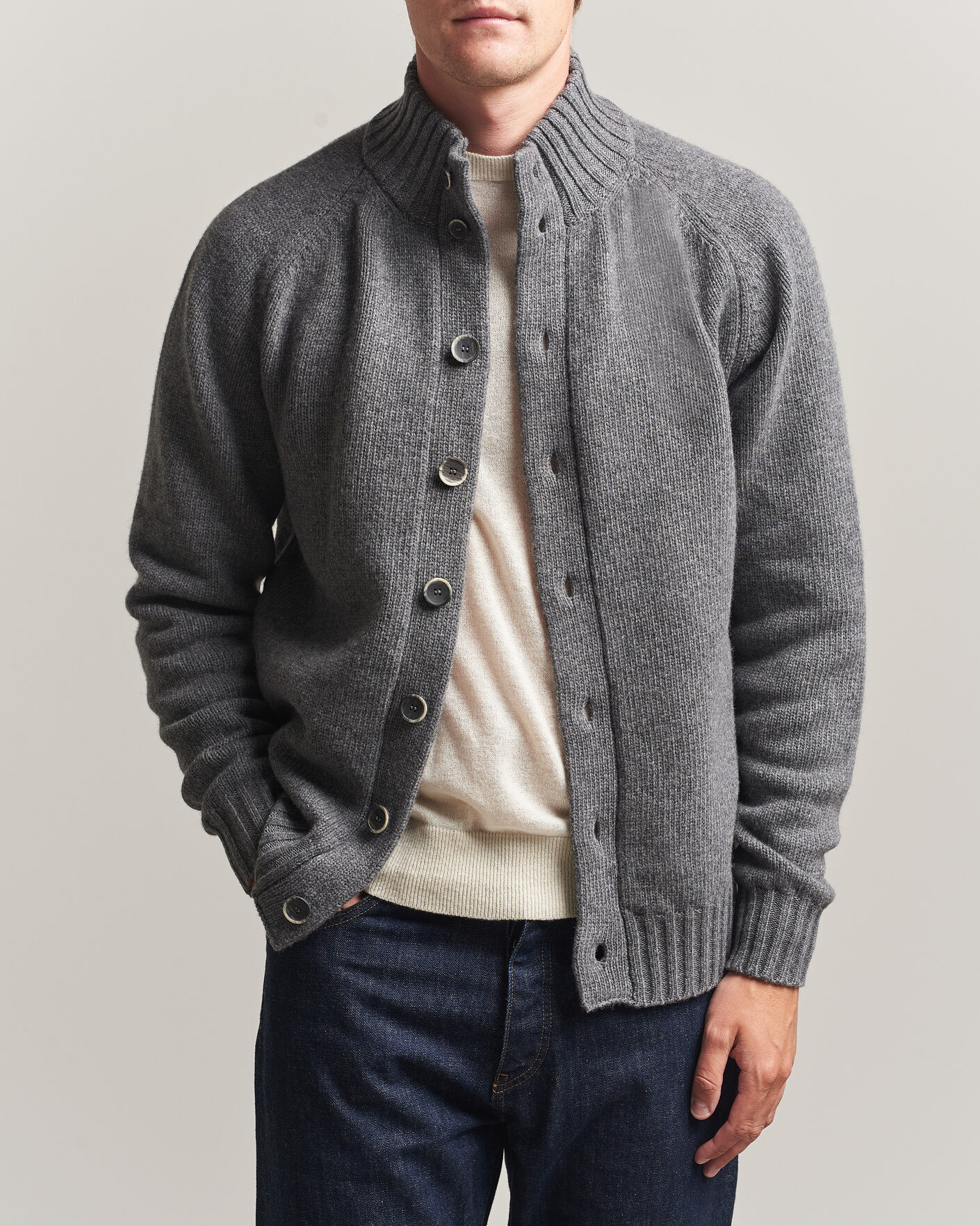 Mies | Puserot | Altea | Raglan Sleeve Buttoned Cardigan Grey Melange