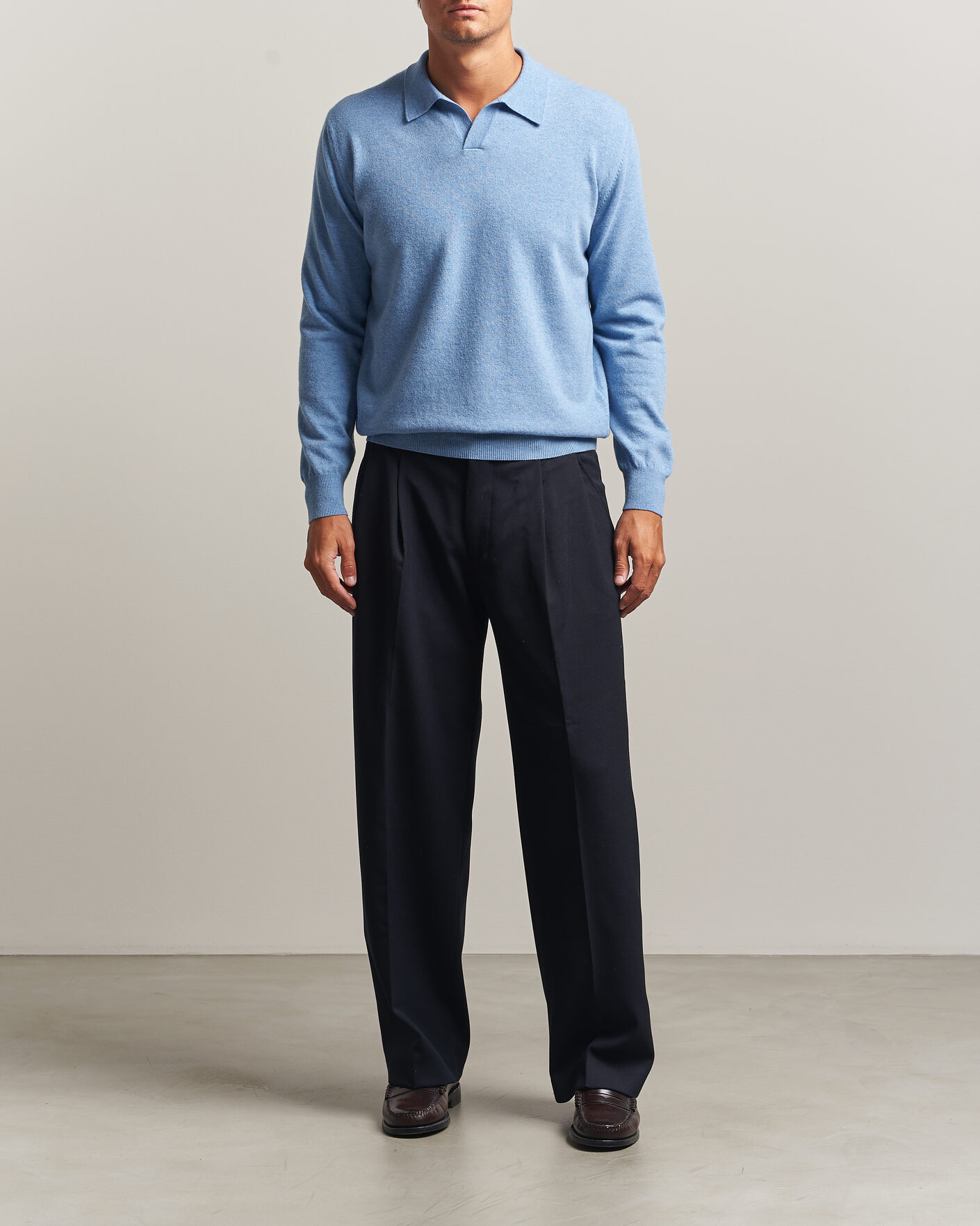Mies | Puserot | Altea | Long Sleeve Knitted Polo Sky Blue