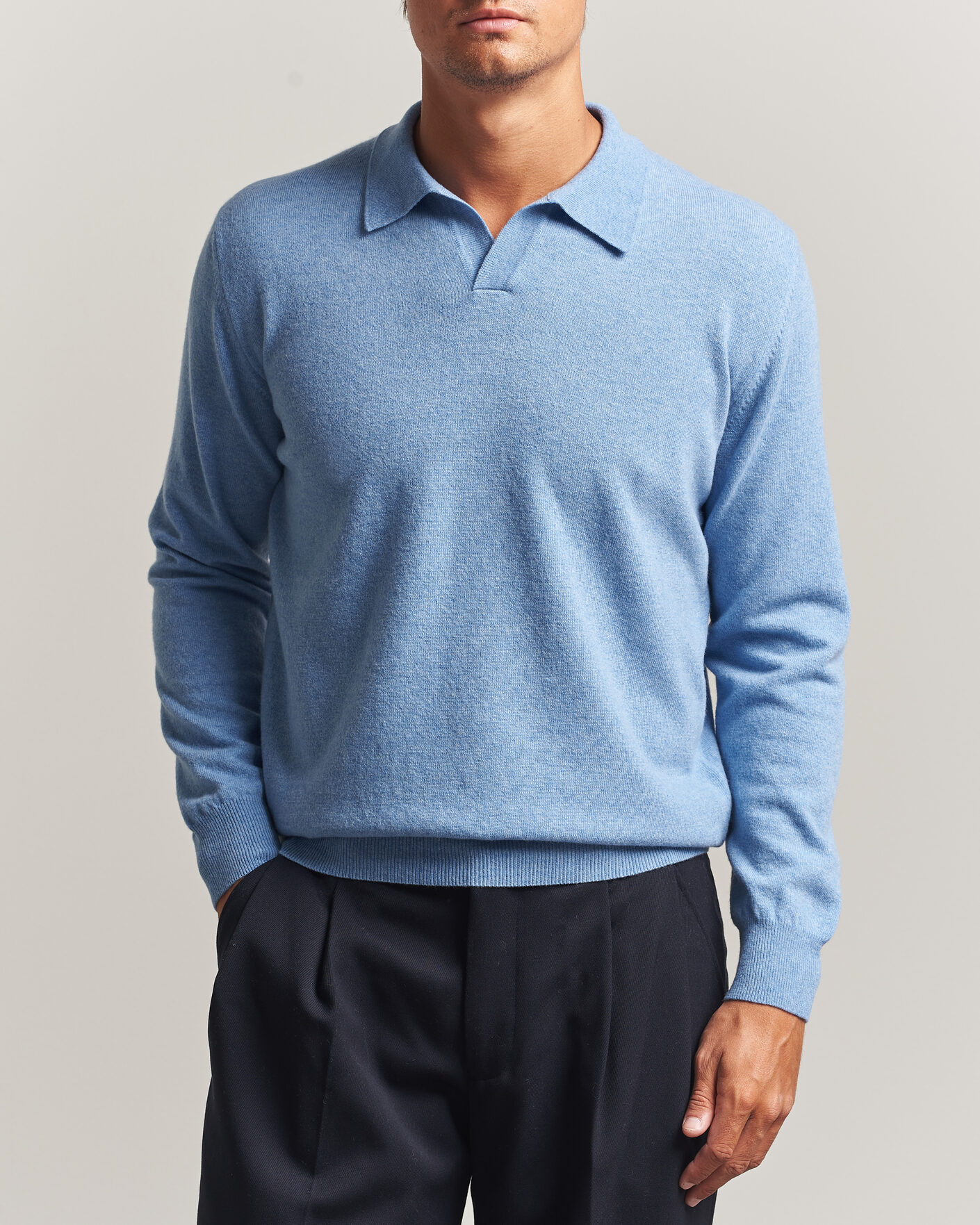 Mies | Puserot | Altea | Long Sleeve Knitted Polo Sky Blue