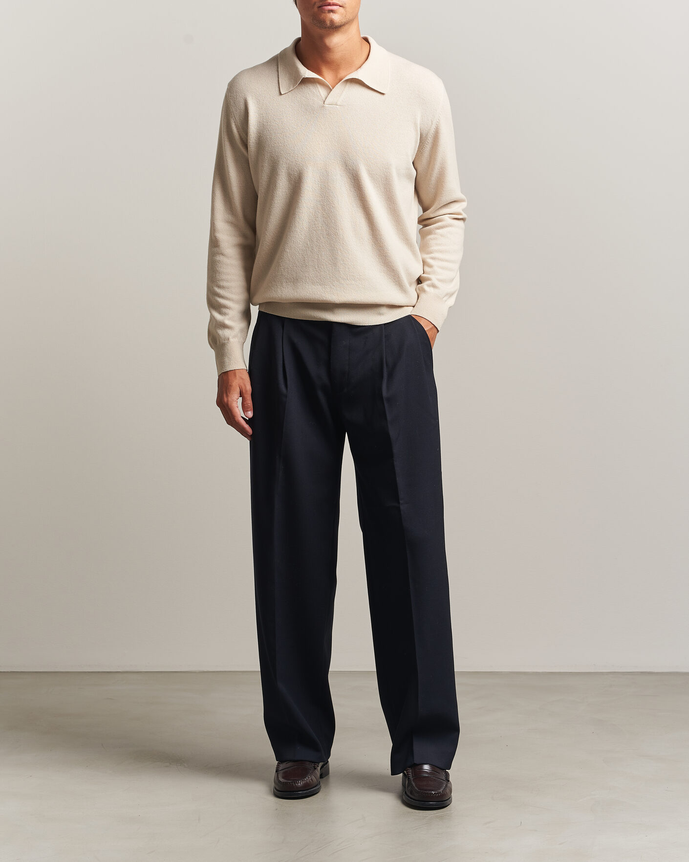Mies | Puserot | Altea | Long Sleeve Knitted Polo Beige