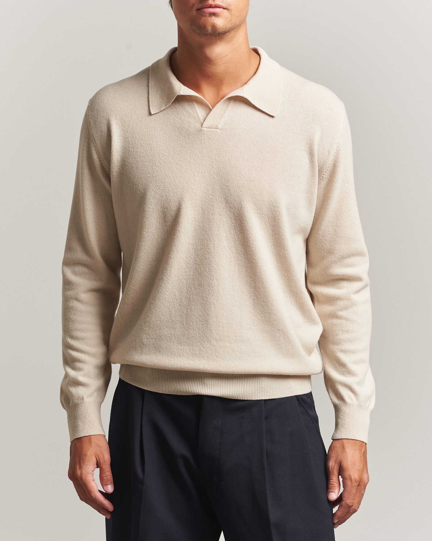 Mies | Puserot | Altea | Long Sleeve Knitted Polo Beige