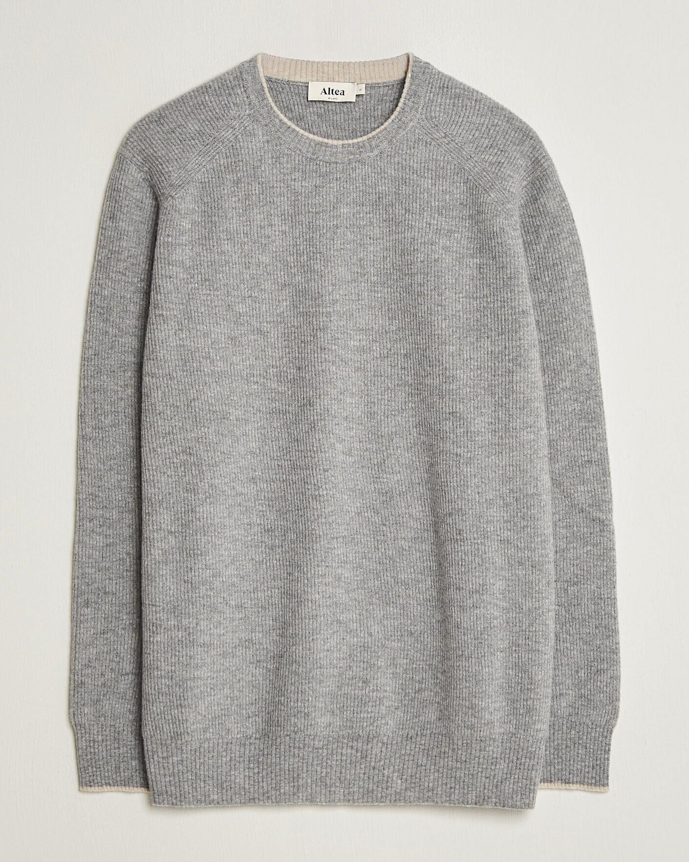 Mies | Puserot | Altea | Rib Wool Raglan Sweater Light Grey